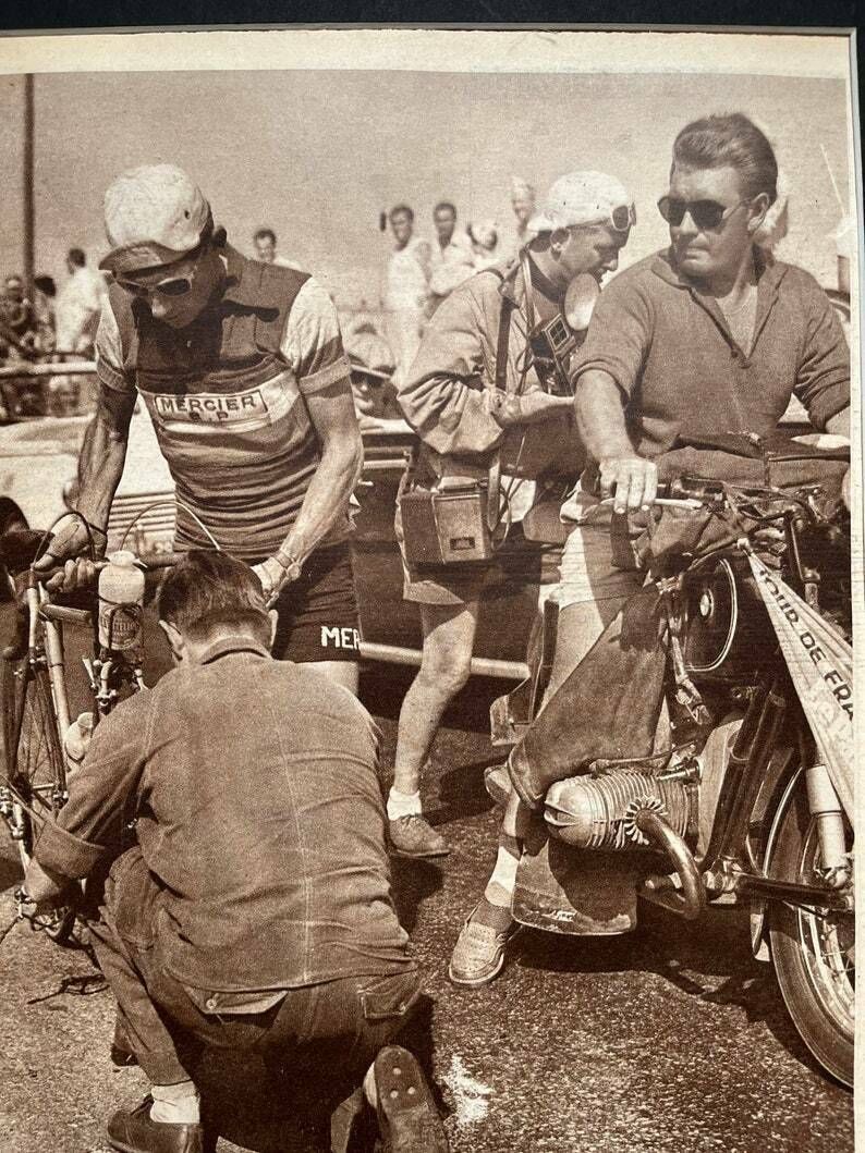 Vintage Tour De France Cycling Print 1957 Rene Privat   Mercier photo Art
