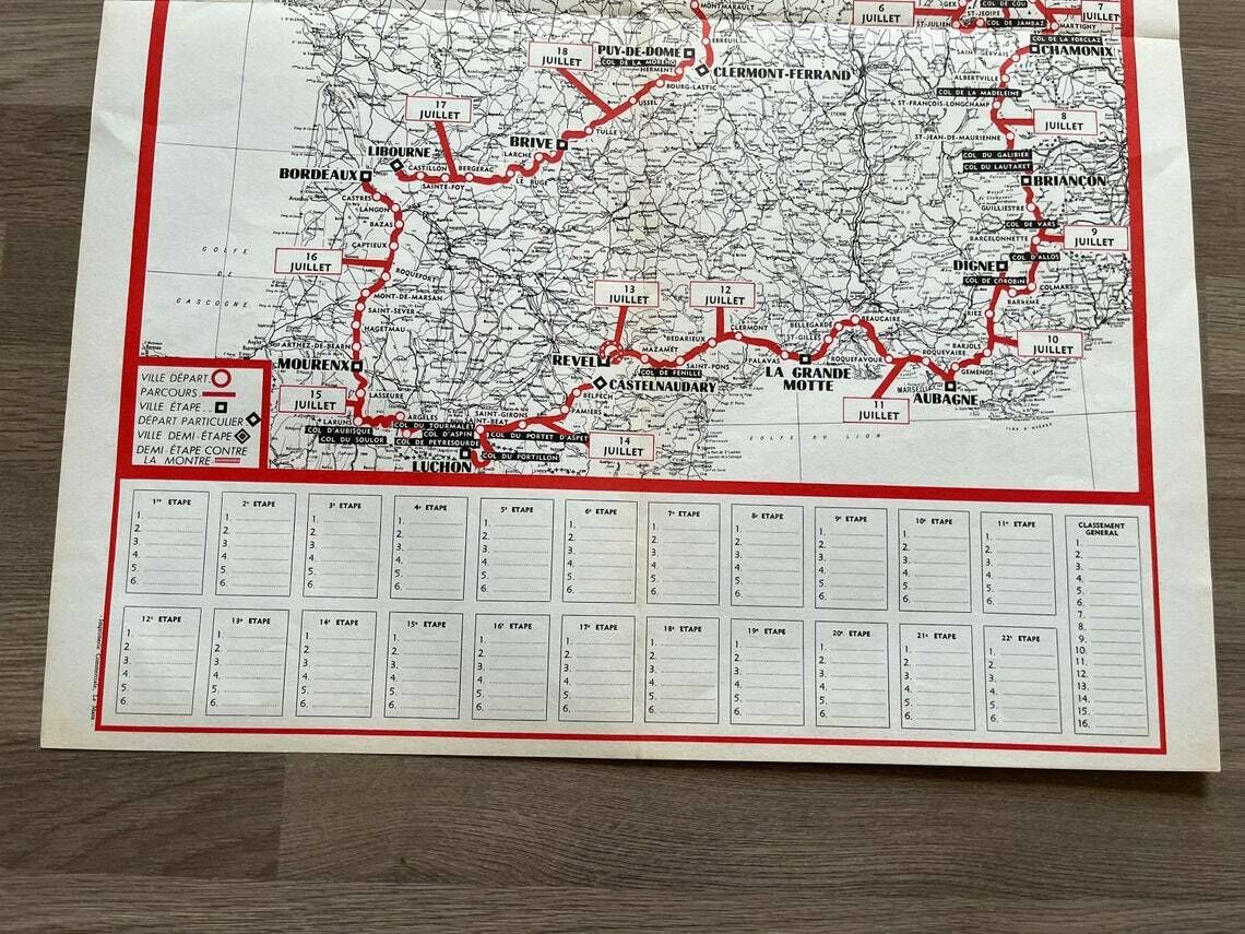 Tour De France 1969 Map   Vintage Cycling Print Eddy Merckx Era photo buy
