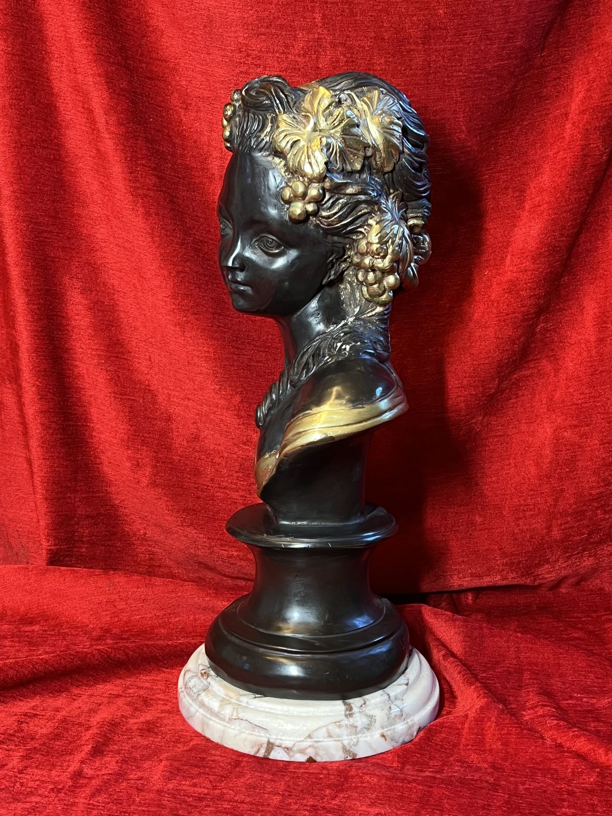 French Gilt Bronze Bust Of Fruit Maiden Upon Marble Plinth Signed Louis Beatux photo 875.0