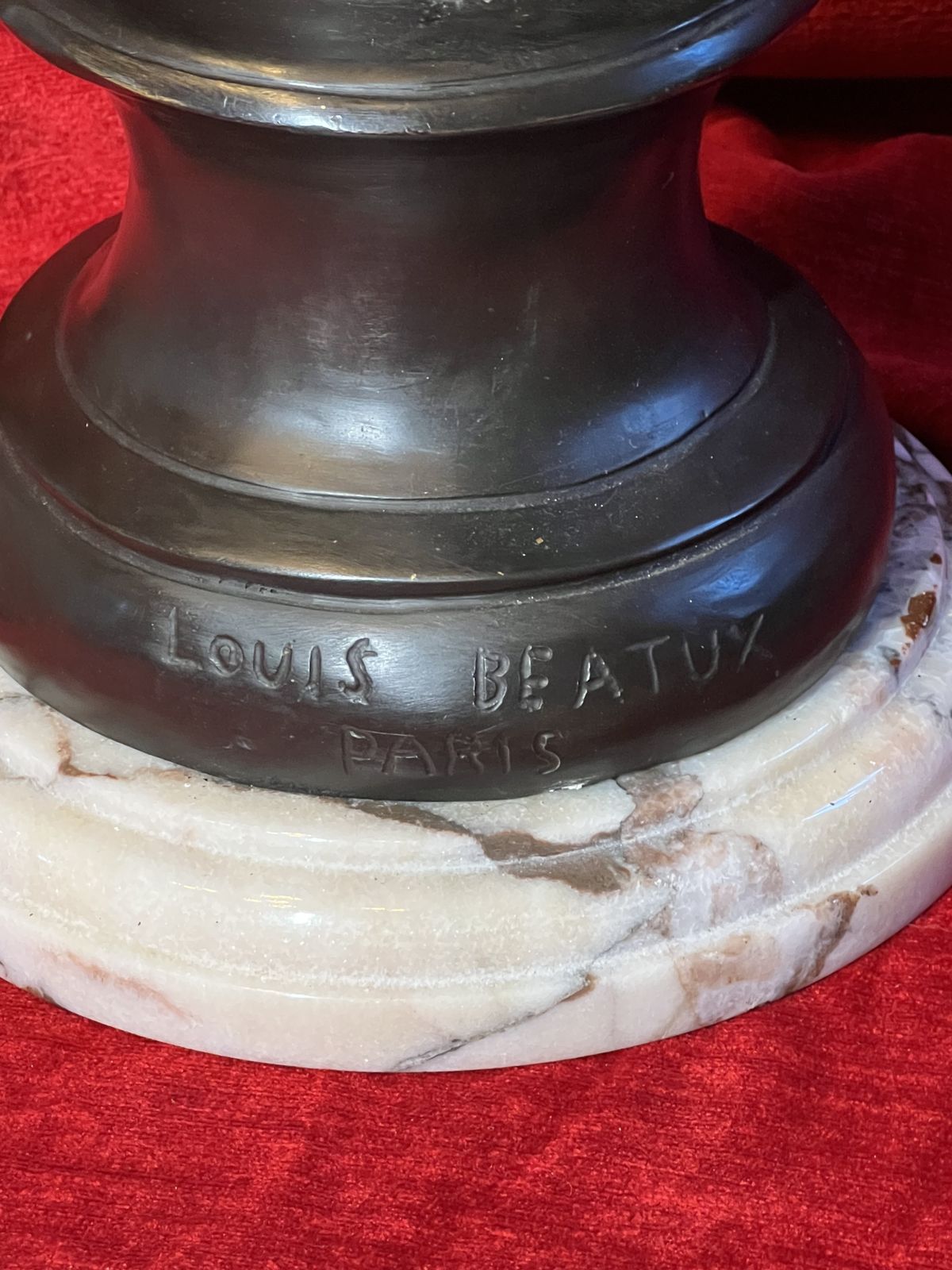 photo furniture French Gilt Bronze Bust Of Fruit Maiden Upon Marble Plinth Signed Louis Beatux