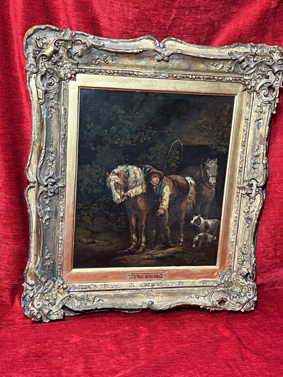 photo for sale Fine Art 19th Century George Moreland (1763 1804) Titled 'The Day Begins' Oil Painting On Wood Panel