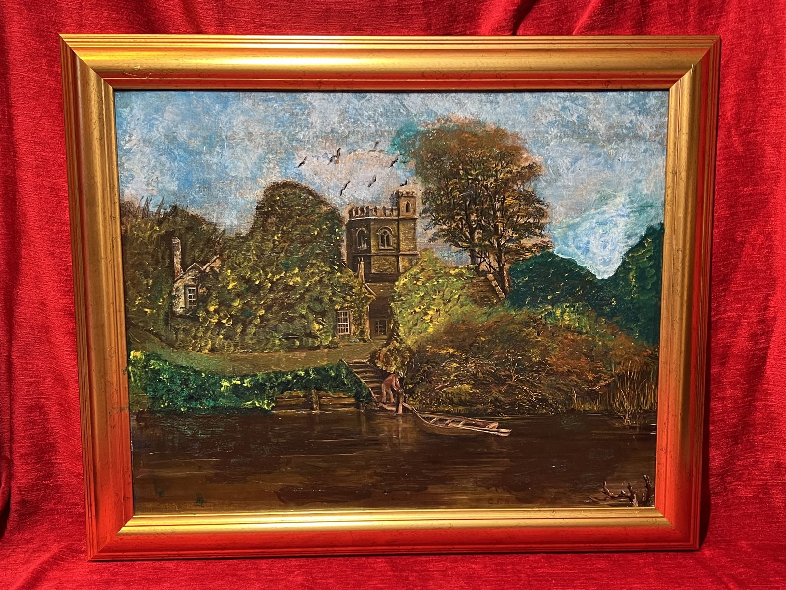 19th Century Oil Painting Of St Michaels Church, Bray On The Thames. Signed C F Roberts photo for sale