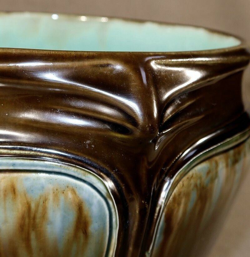 Art Nouveau Flowerpot, After H. Guimard, Faiencerie De Fives – 1900 photo vintage