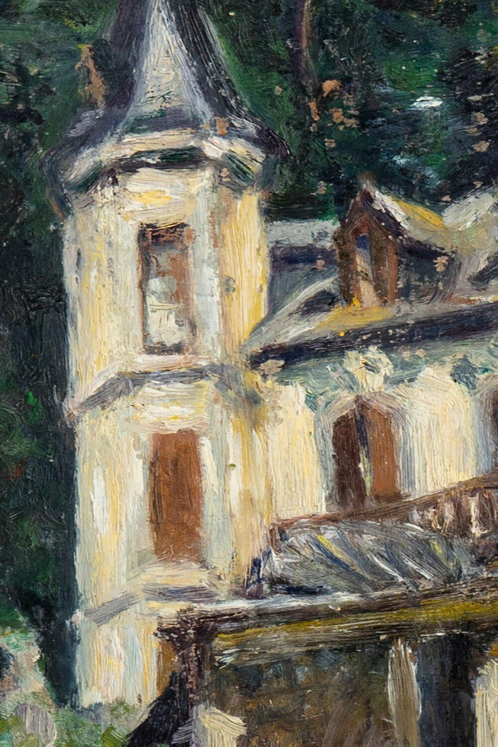 French School, Country House Study, Oil On Panel, Midcentury photo for sale