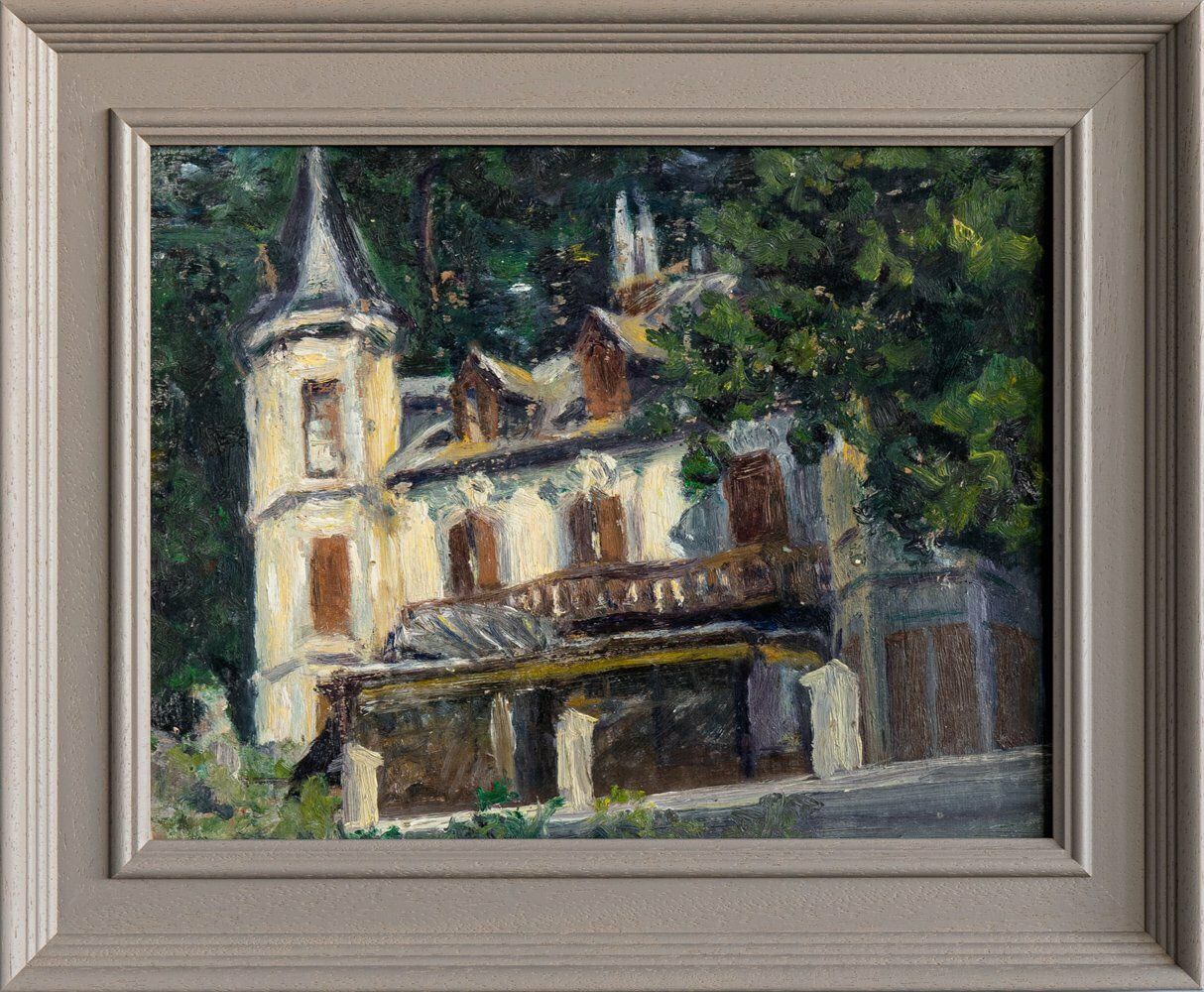 French School, Country House Study, Oil On Panel, Midcentury photo 445.0