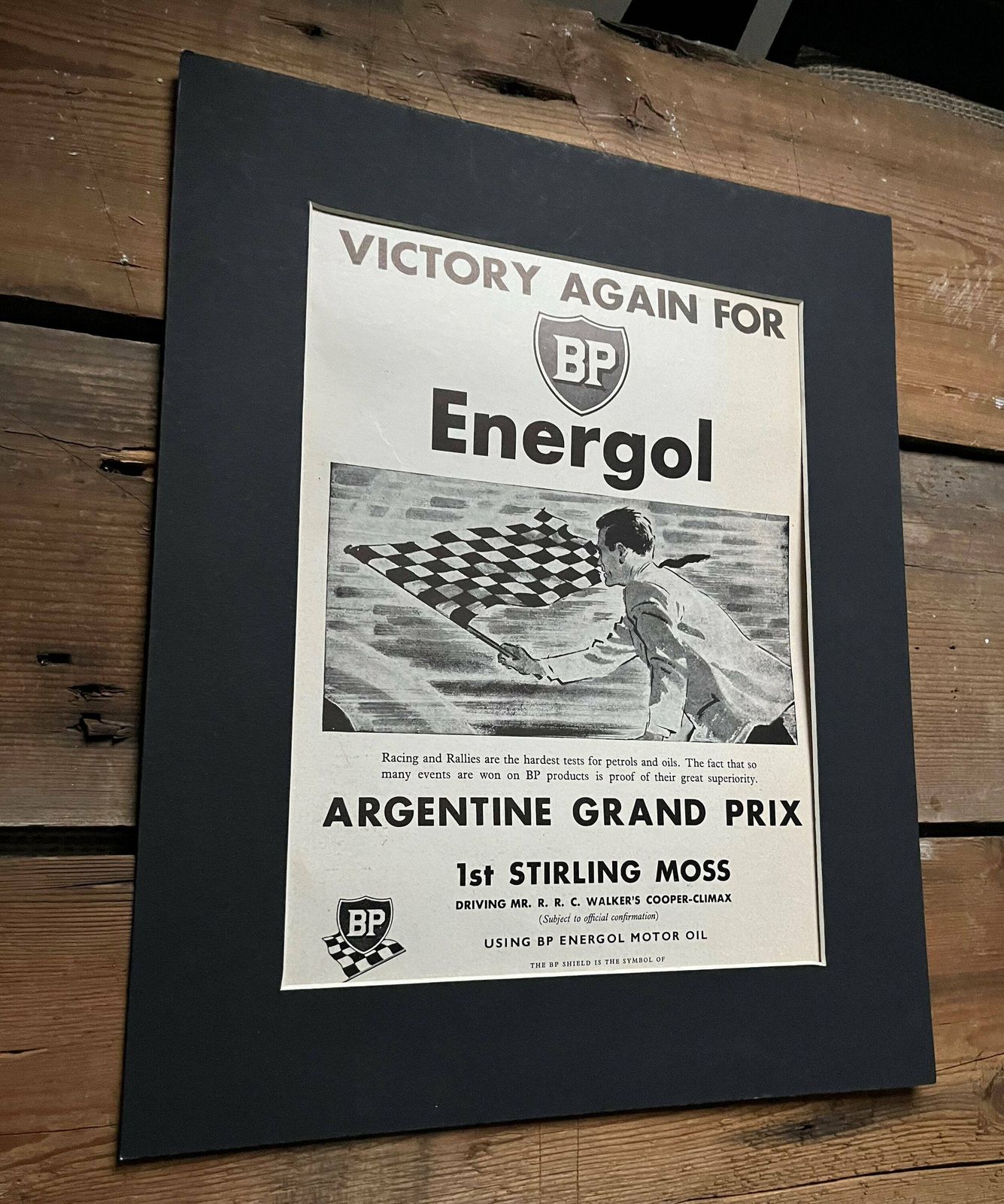 Stirling Moss / Bp Advertising Print  Argentine Grand Prix 1958 photo furniture