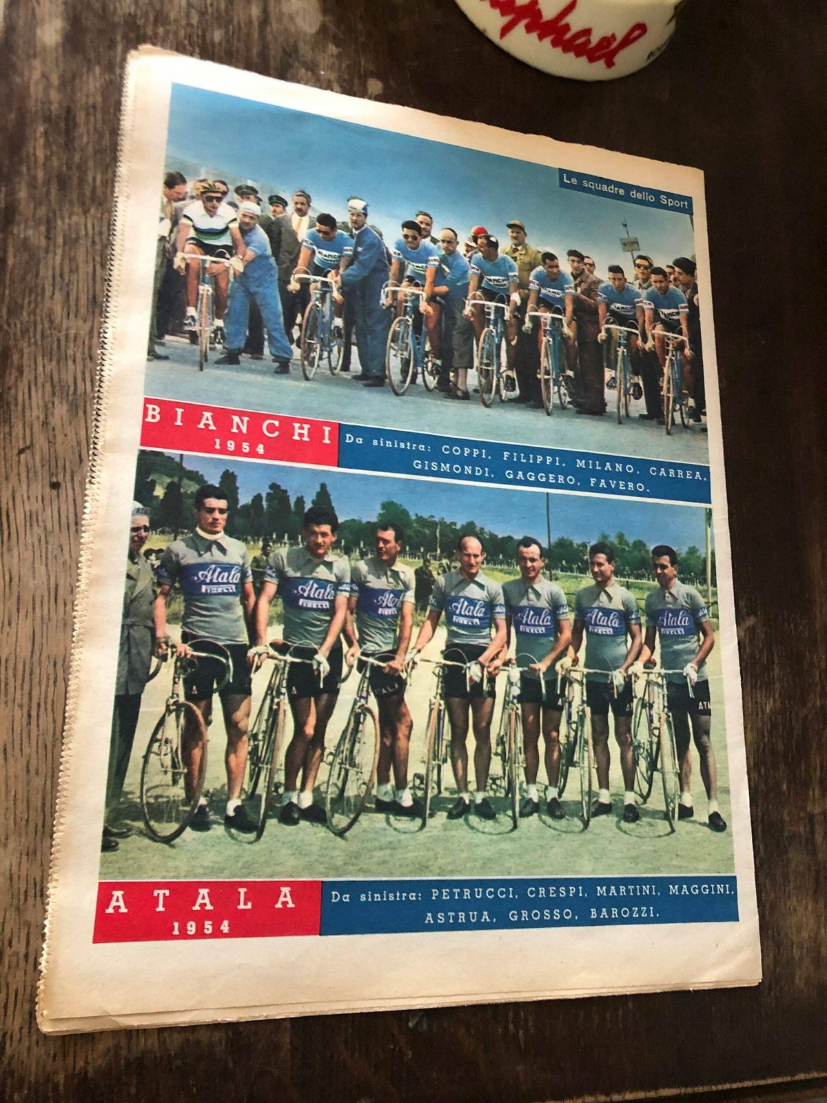 1954 Fausto Coppi Bianchi / Atala Teams Original Vintage Cycling Print photo Art