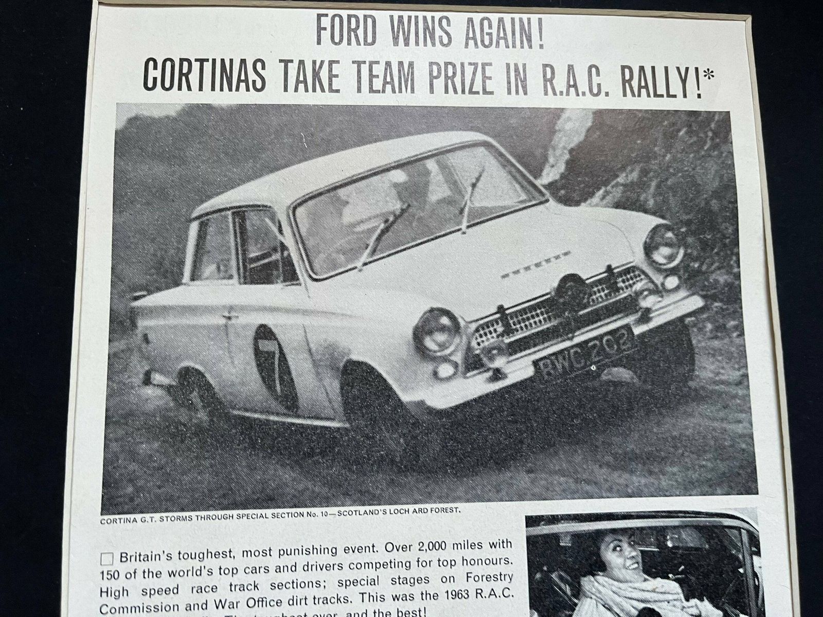 Vintage Advertising Print 1963 Vintage Lotus Cortina photo for sale