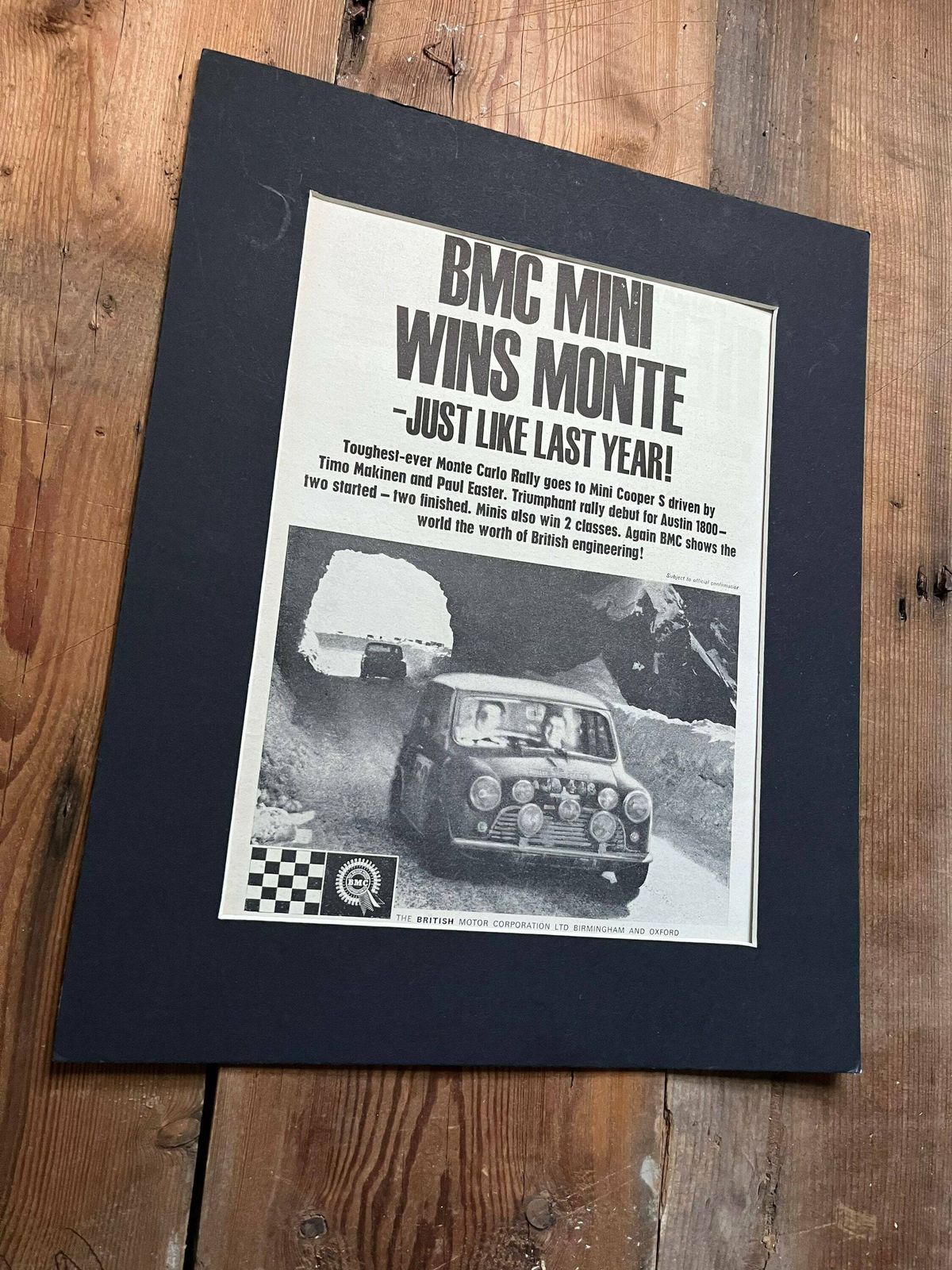 Vintage Original Magazine Print Advertisement 1965 Vintage Mini Cooper Monte Carlo Rally. photo for sale