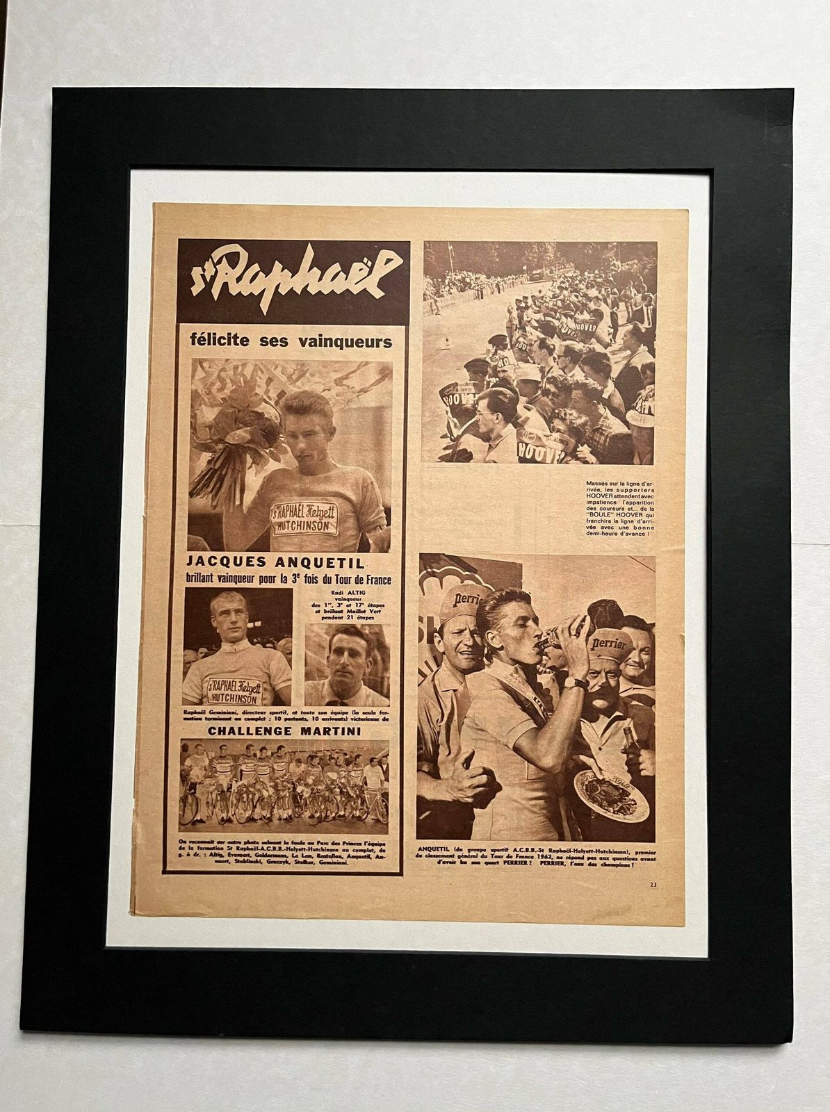 Jacques Anquetil / St Raphael Original Vintage Tour De France Cycling Print 1962 photo furniture