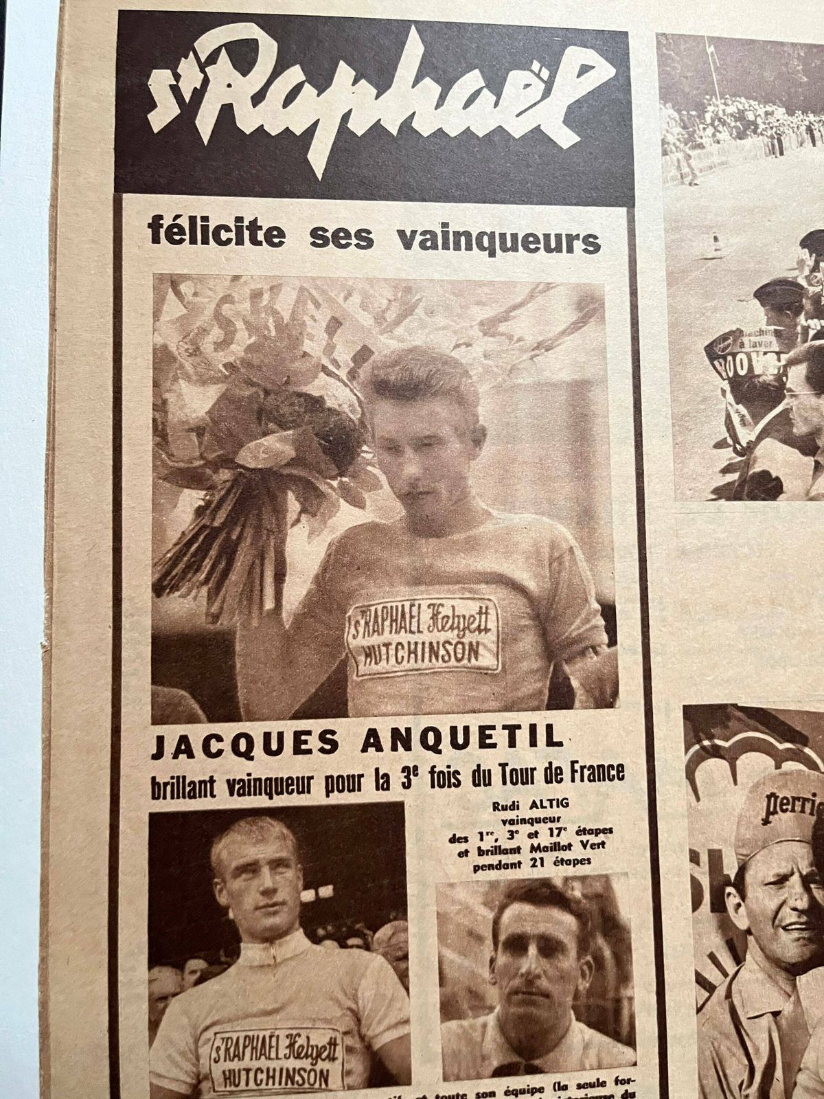 Jacques Anquetil / St Raphael Original Vintage Tour De France Cycling Print 1962 photo 86.0
