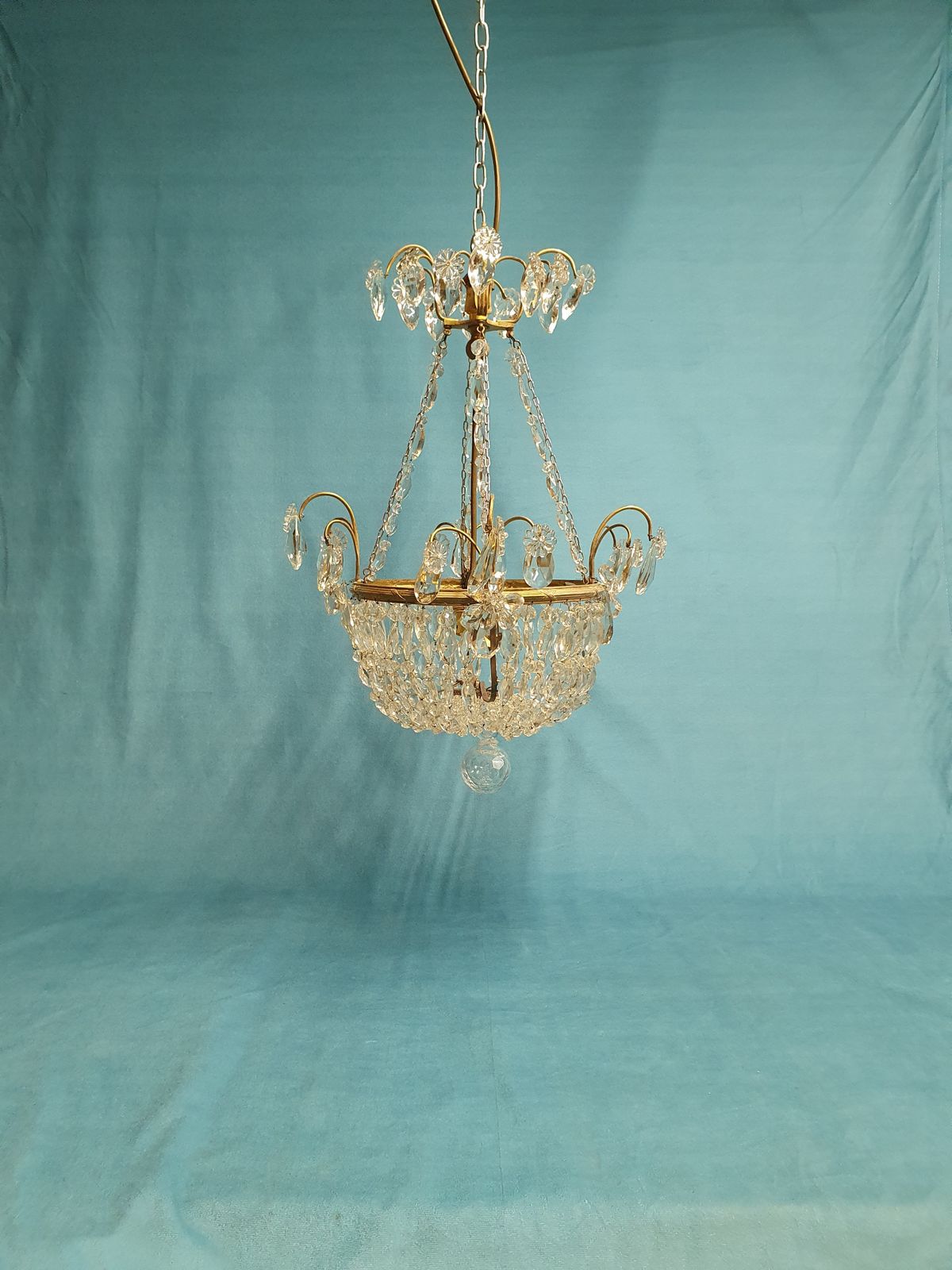 Early 20th Century Cut Glass Basket Chandelier