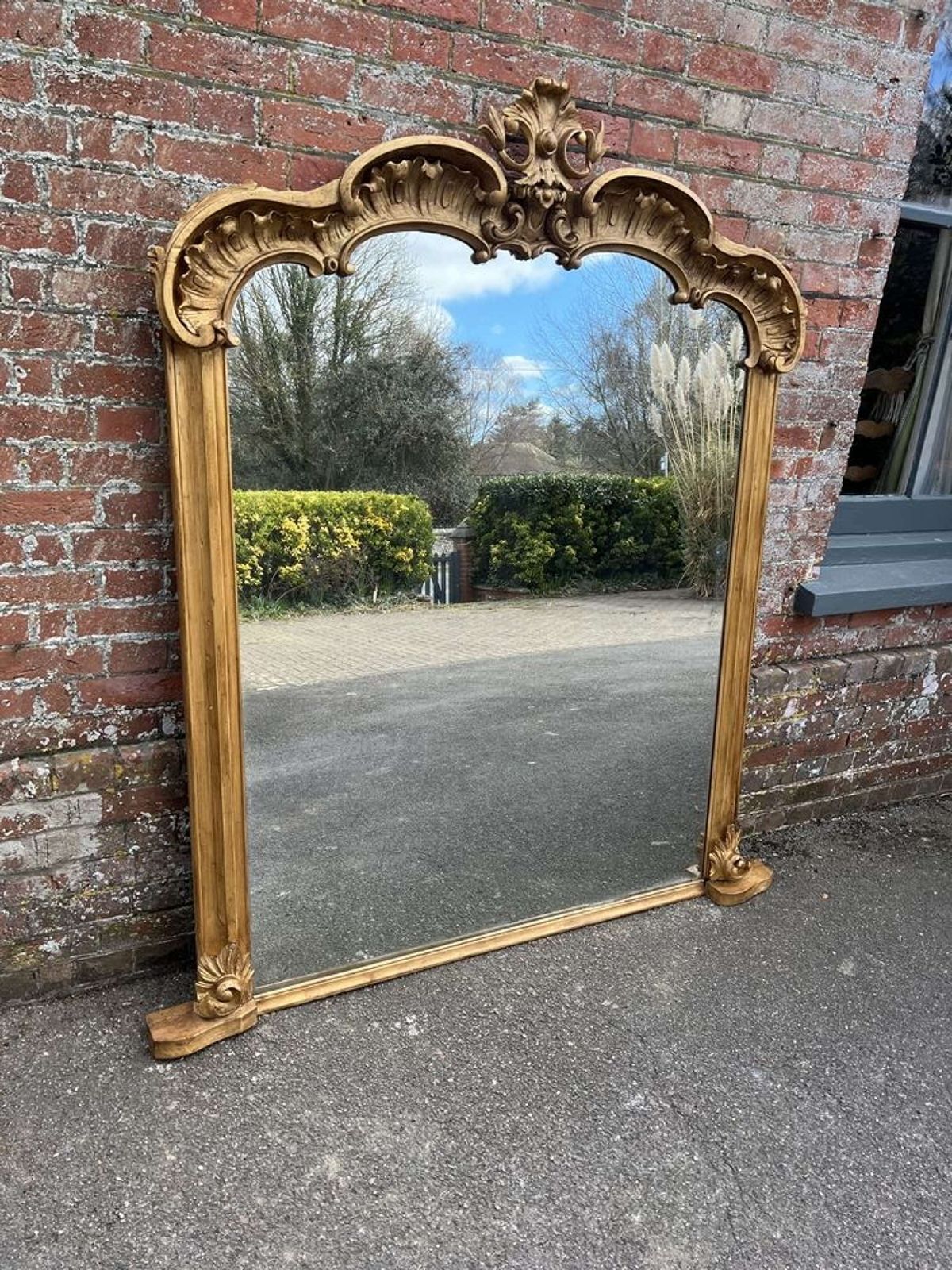 A Stunning Large Antique English 19th C Gilt Overmantle Mirror.
