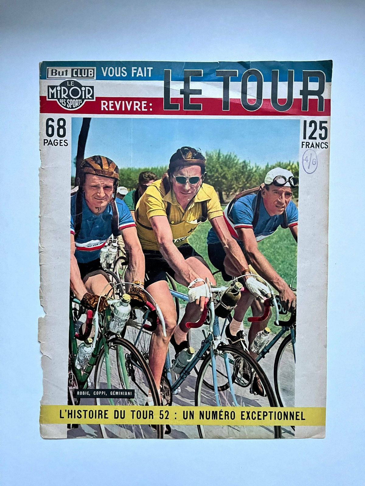 Fausto Coppi / Bianchi Original Vintage Colour Cycling Print 1952 photo for sale