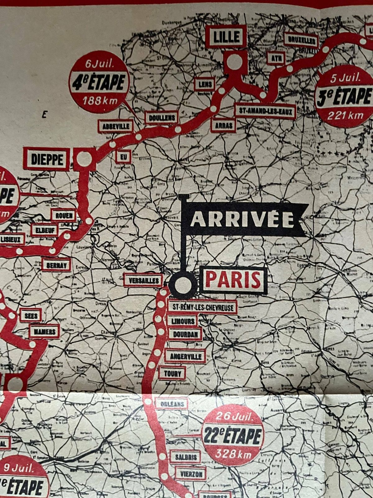 1953 Tour De France / Lambretta Map   Vintage Cycling Print photo Art