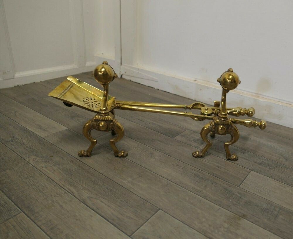 Arts And Crafts Brass Gothic Fireside Companion Set, Fireside Tools