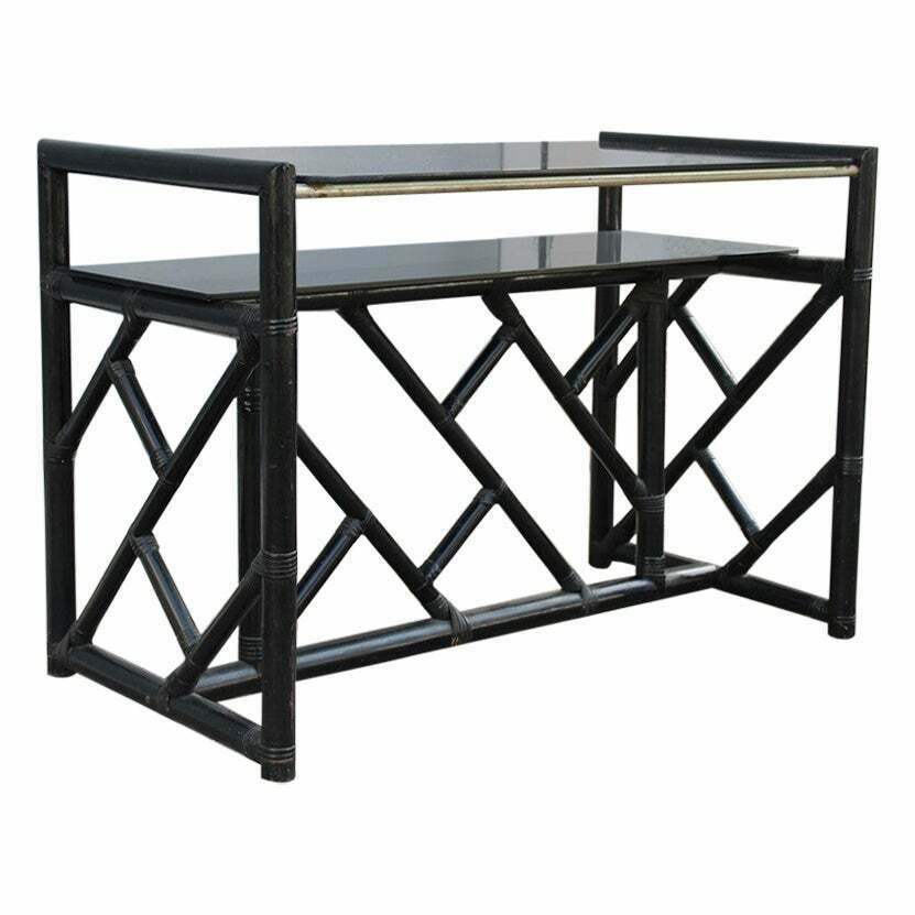Small Black Bamboo Desk Vivai Del Sud Italia 1970s Black Crystal Top