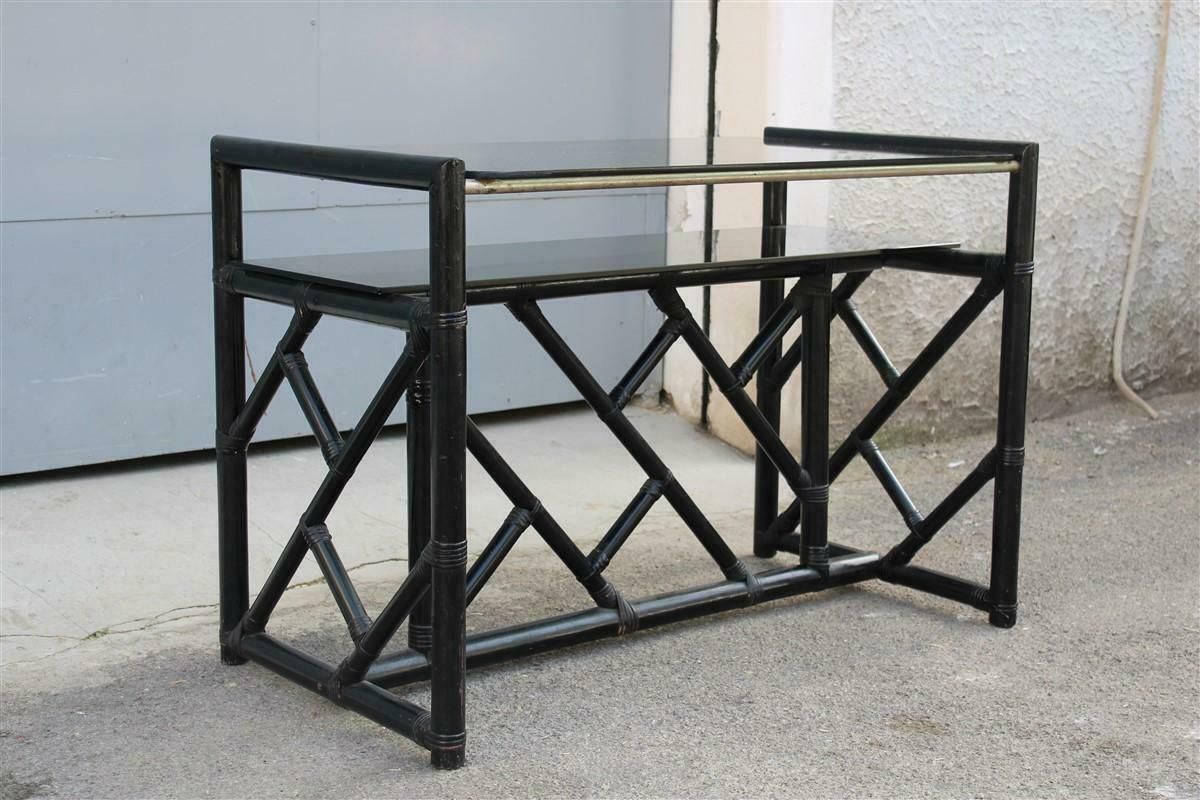 Small Black Bamboo Desk Vivai Del Sud Italia 1970s Black Crystal Top photo furniture