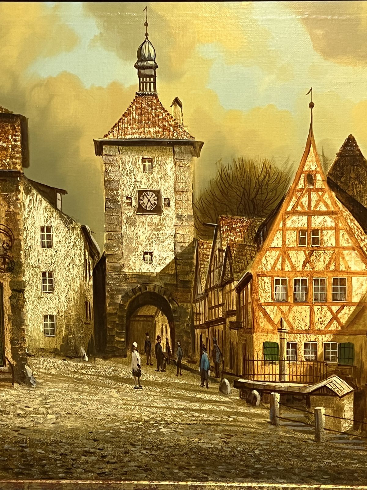 German Contemporary 20th Century Peter Samberger 'A View Of The Old Town Of Rothenburg' Oil Painting On Canvas photo 1250.0