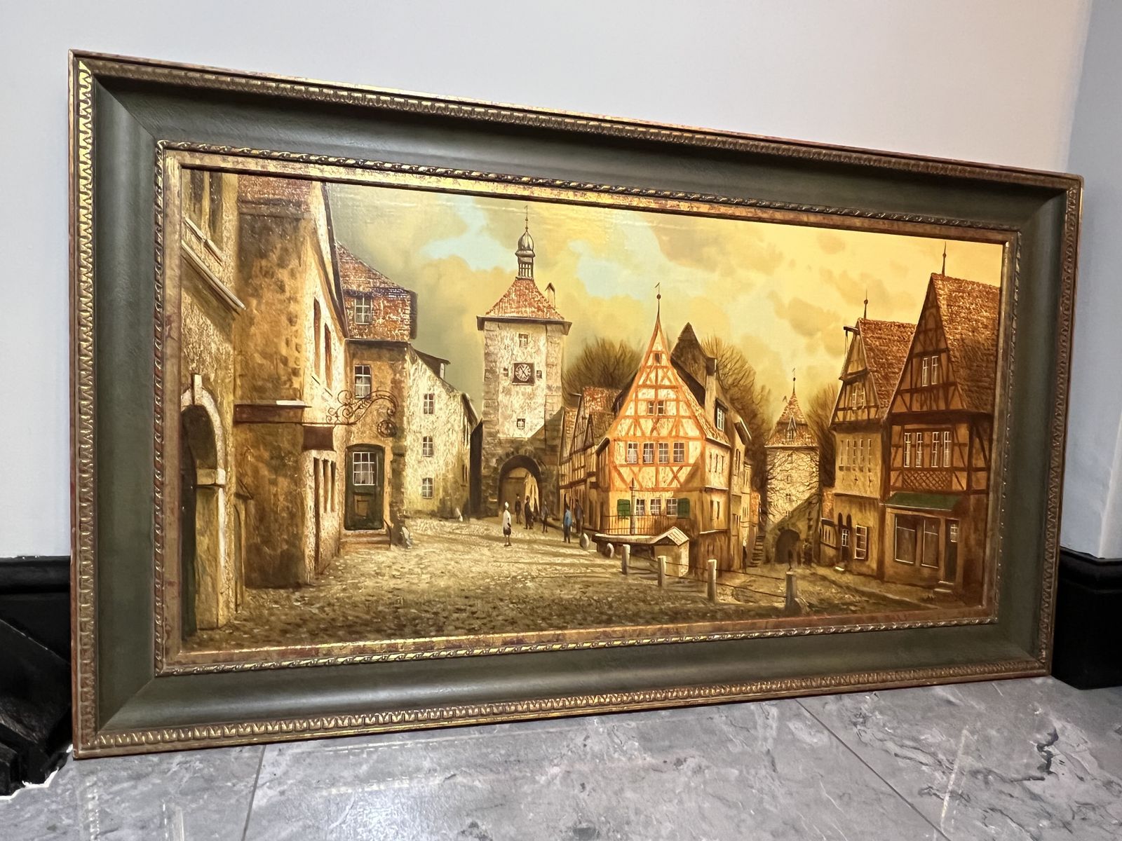 German Contemporary 20th Century Peter Samberger 'A View Of The Old Town Of Rothenburg' Oil Painting On Canvas photo buy