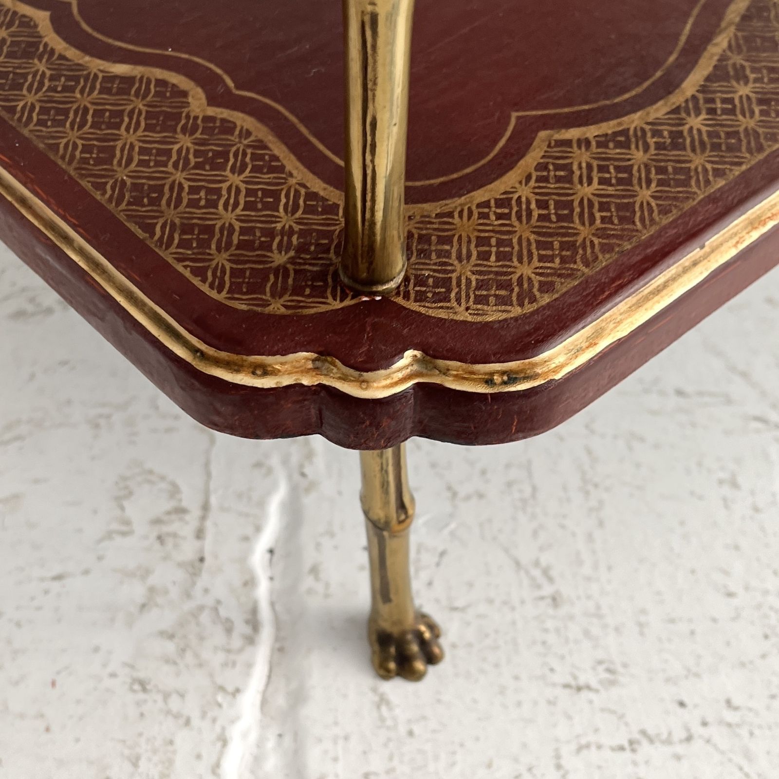 French Early 20th Century Maison Jansen Chinoiserie Brass Bamboo Tired Side Table photo furniture