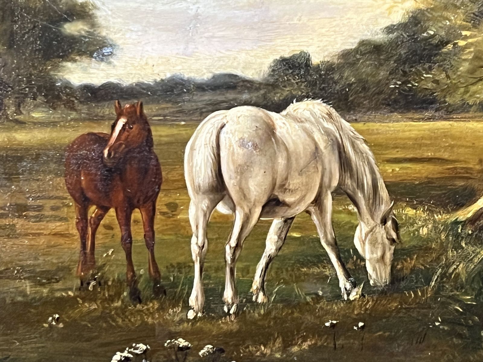 19th Century Fine Art Mare And Foal In Country Landscape Oil Painting photo 875.0