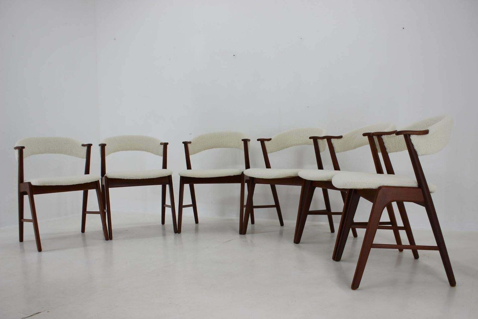 1960s Kai Kristiansen Set Of 6 Model 32 Teak Dining Chairs In Sheepskin Fabric photo furniture