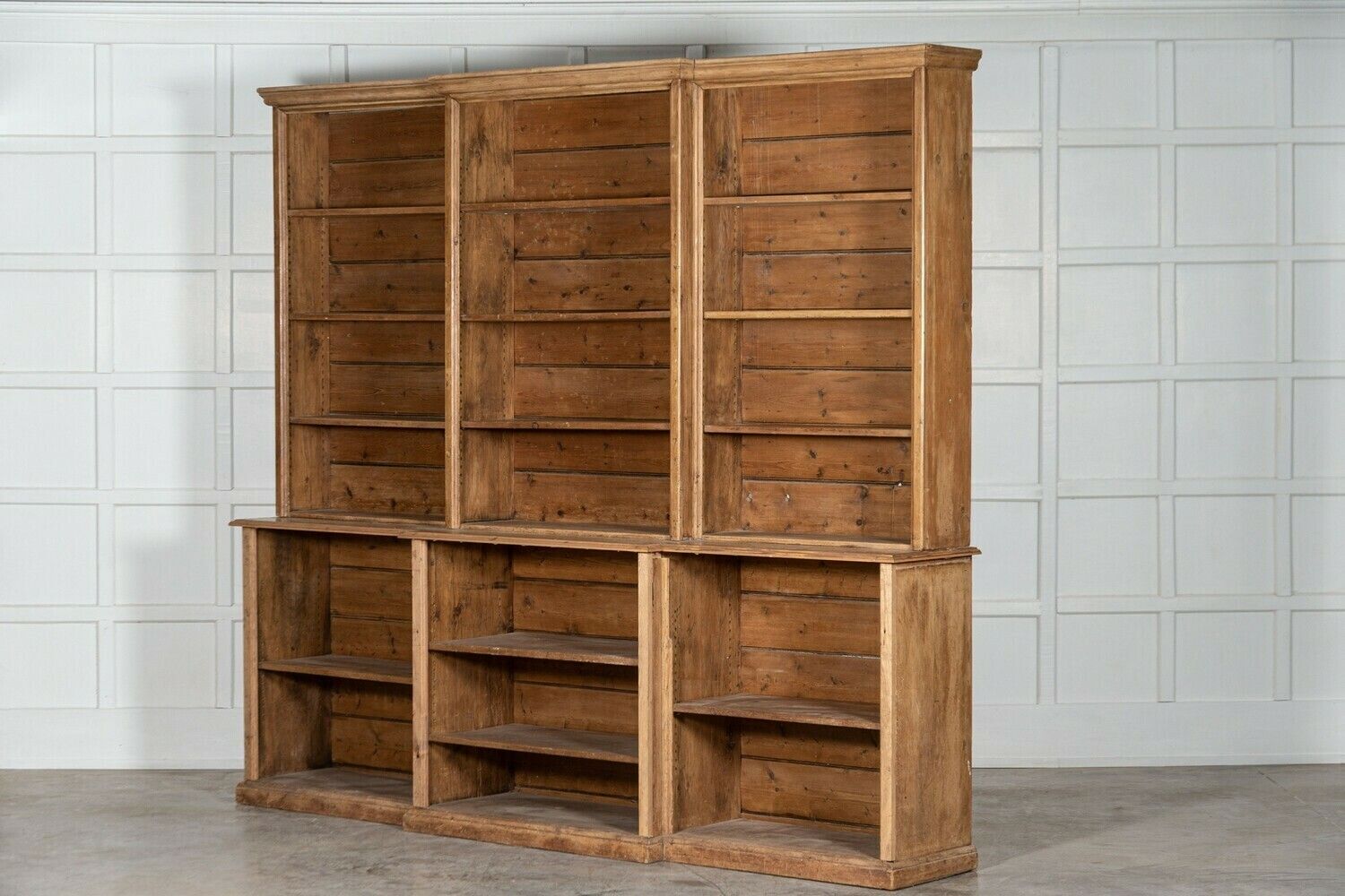 Large 19thc English Pine Breakfront Bookcase photo for sale