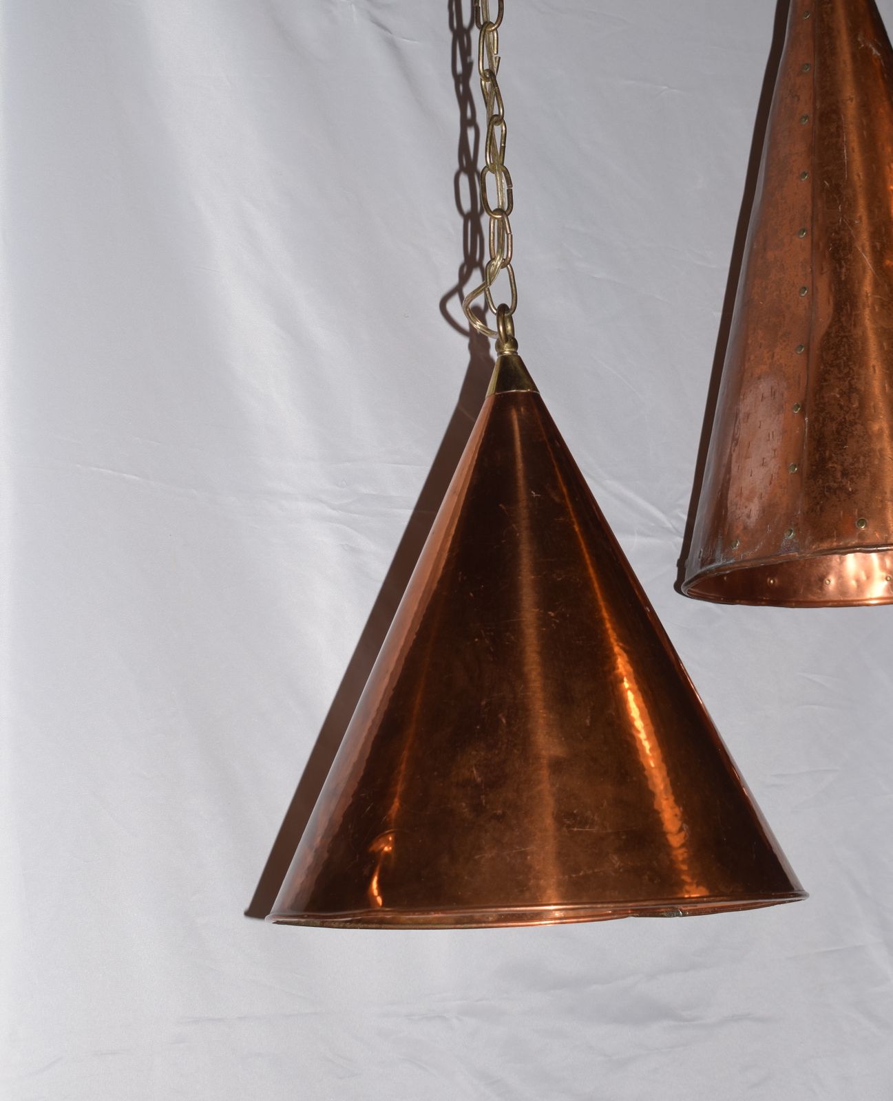Scandinavian Brutalist Handcrafted Danish Copper Conical Pendant Lamp, 1970s