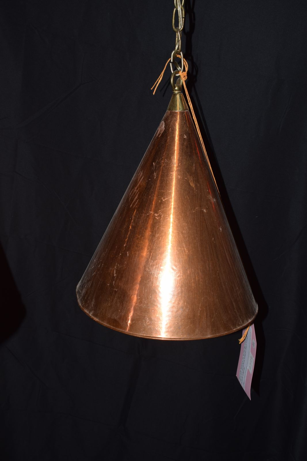 Scandinavian Brutalist Handcrafted Danish Copper Conical Pendant Lamp, 1970s photo furniture