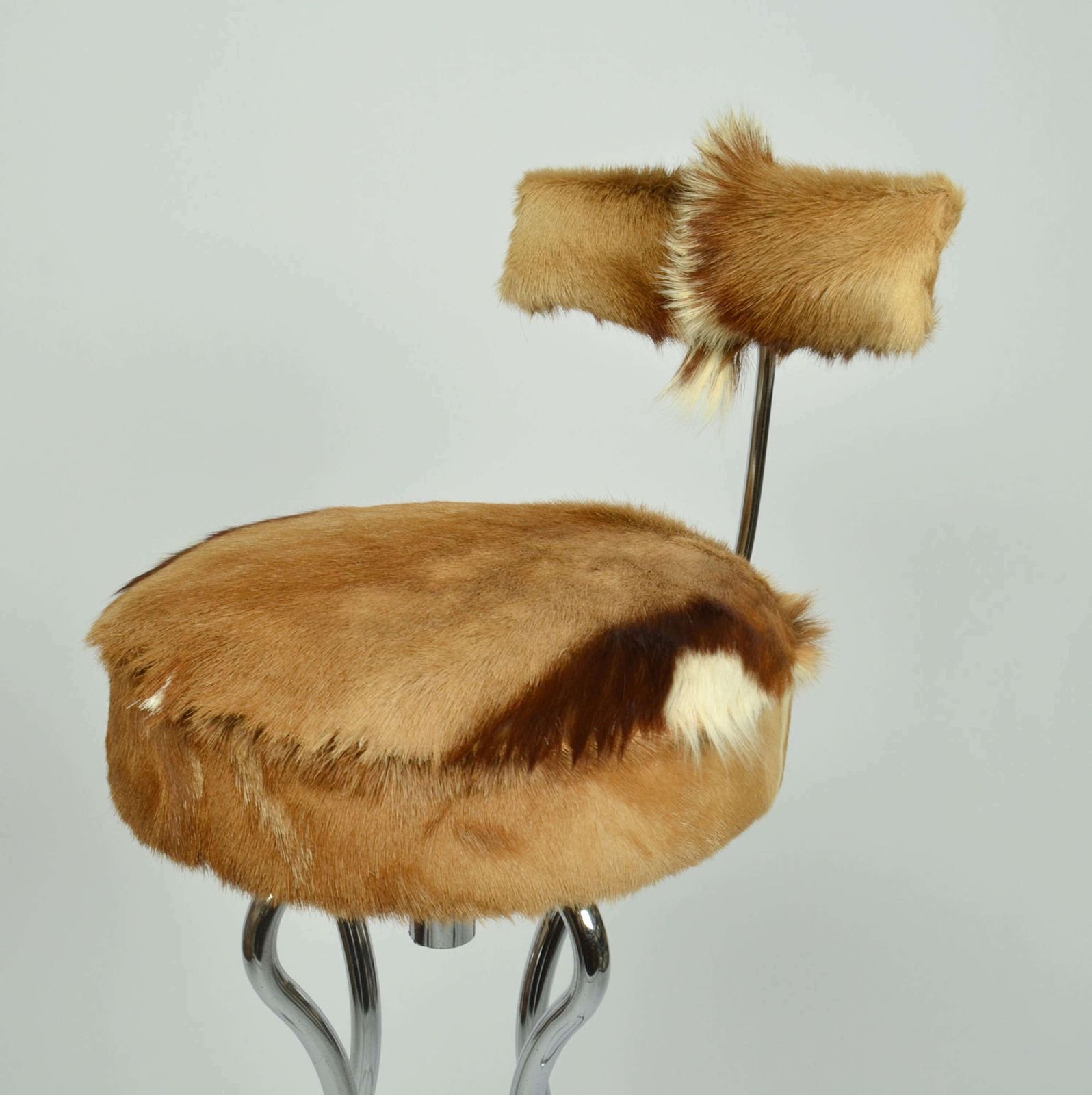 Set Of Three Swivel Bar Stools In Chrome And Goatskin photo vinterior