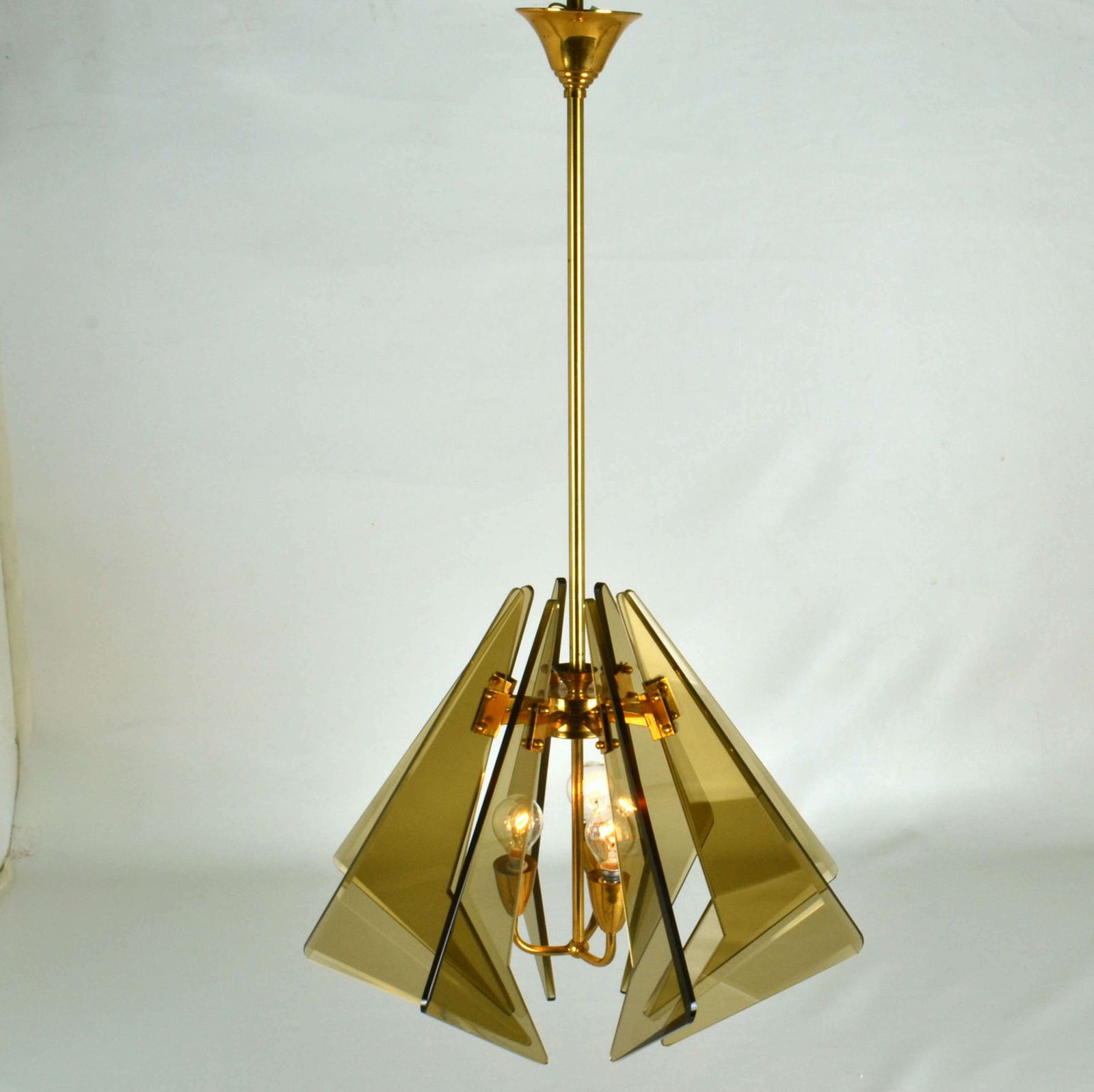 Chandelier In Tinted Glass And Gilded Brass By Gino Paroldo, 1950's photo 3500.0
