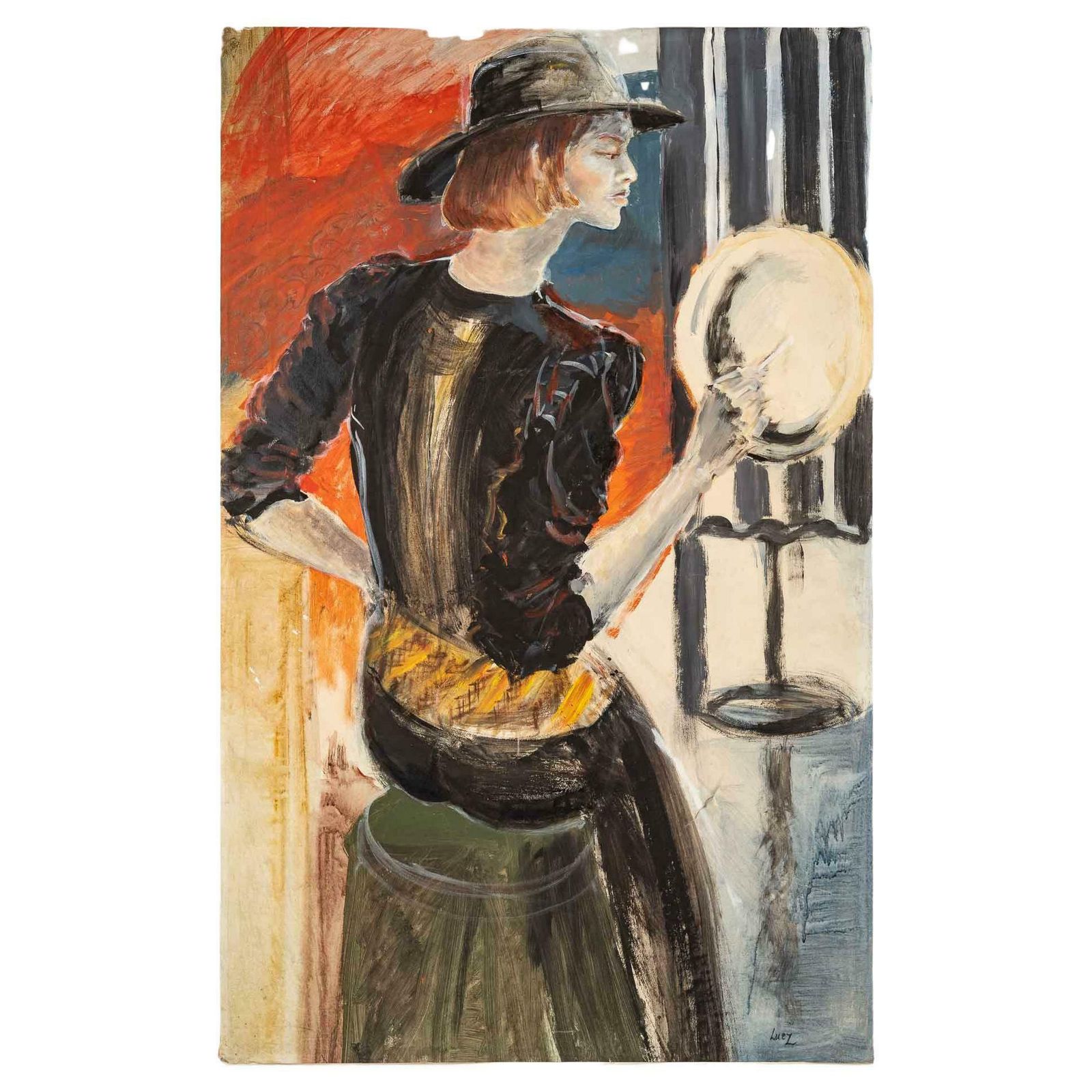 Painting "The Lady With A Hat", 20th Century