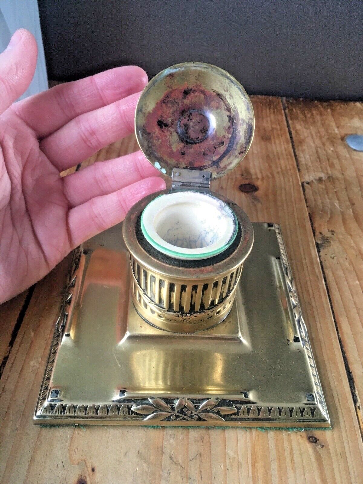 Quality Antique Edwardian Regency Swag Brass Inkwell Office Desk Accessory Prop photo buy