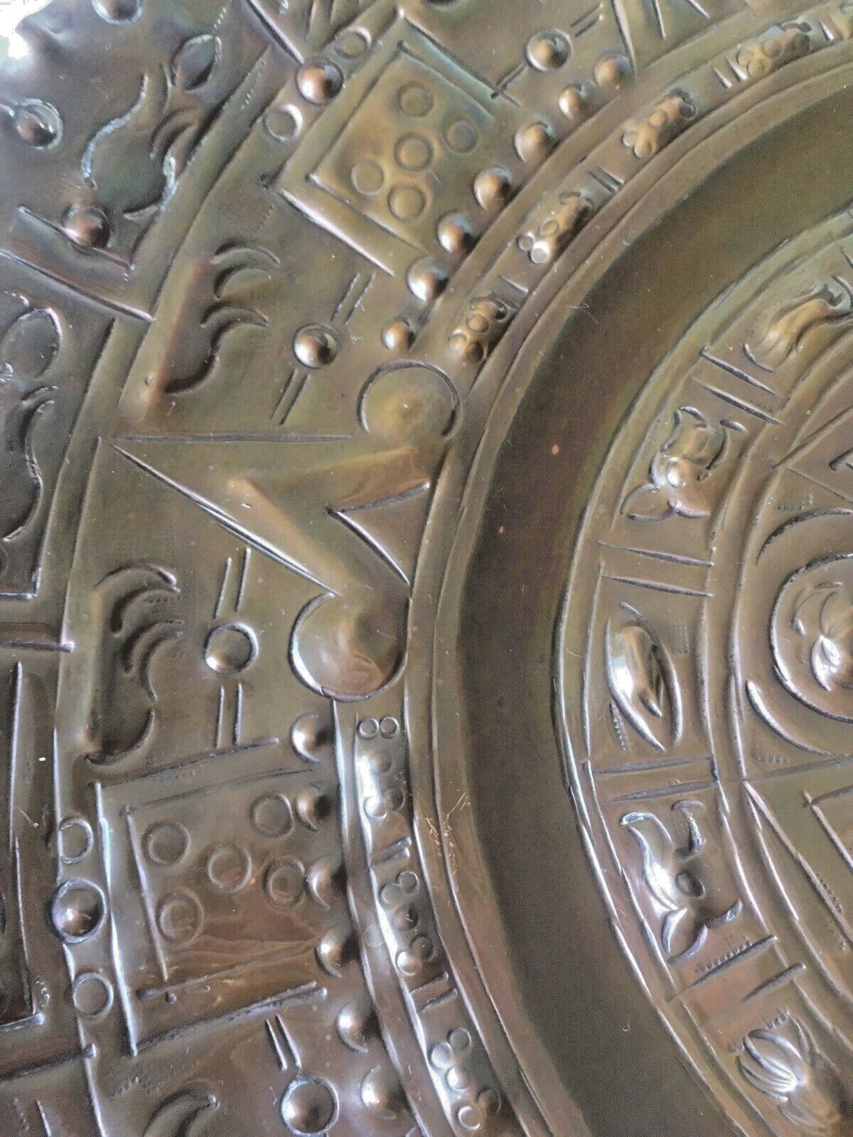 Huge Vintage  Aztec Mayan Sun God Copper Charger Wall Plate Plaque Mexico photo 110.0
