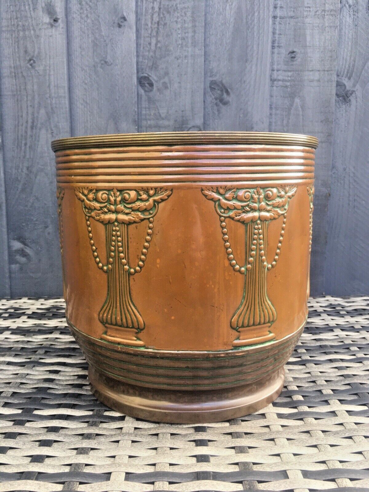 Art Nouveau Beldray Regency Swag Rose Copper Planter Flower Plant Pot Jardiniere photo vinterior