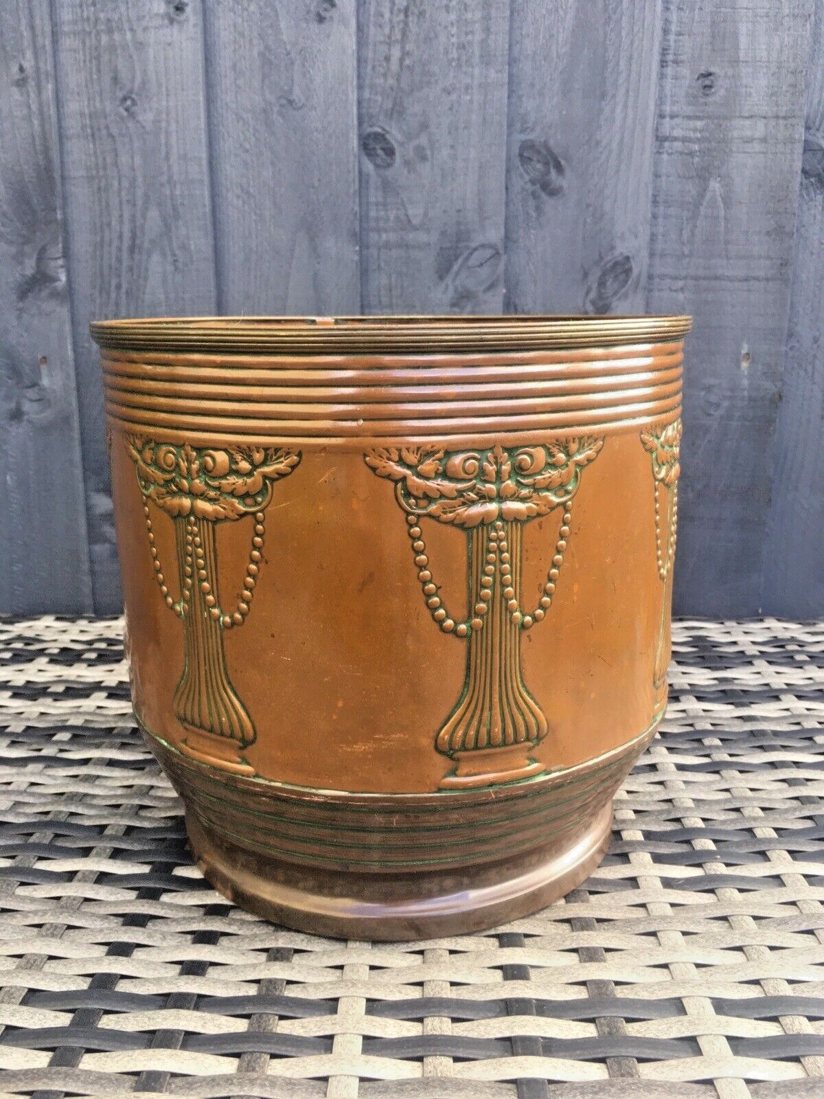 photo furniture Art Nouveau Beldray Regency Swag Rose Copper Planter Flower Plant Pot Jardiniere