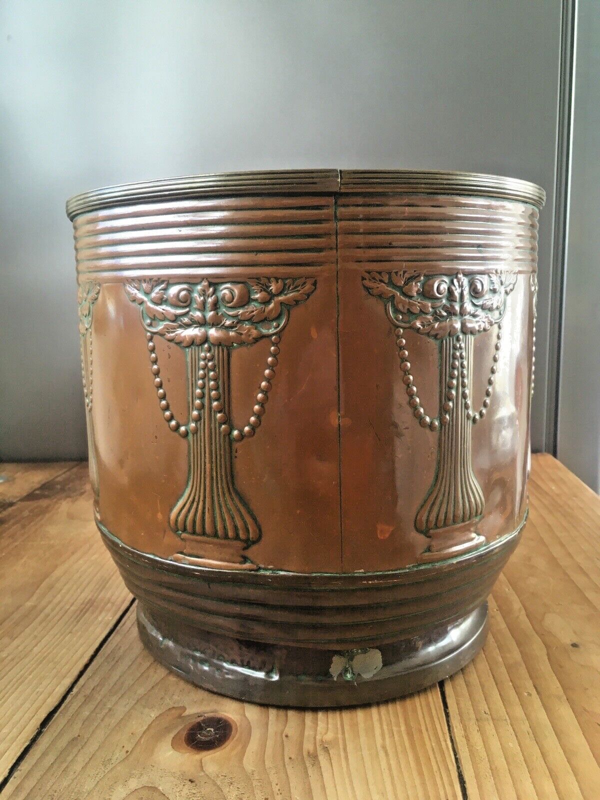 125.0 Art Nouveau Beldray Regency Swag Rose Copper Planter Flower Plant Pot Jardiniere photo