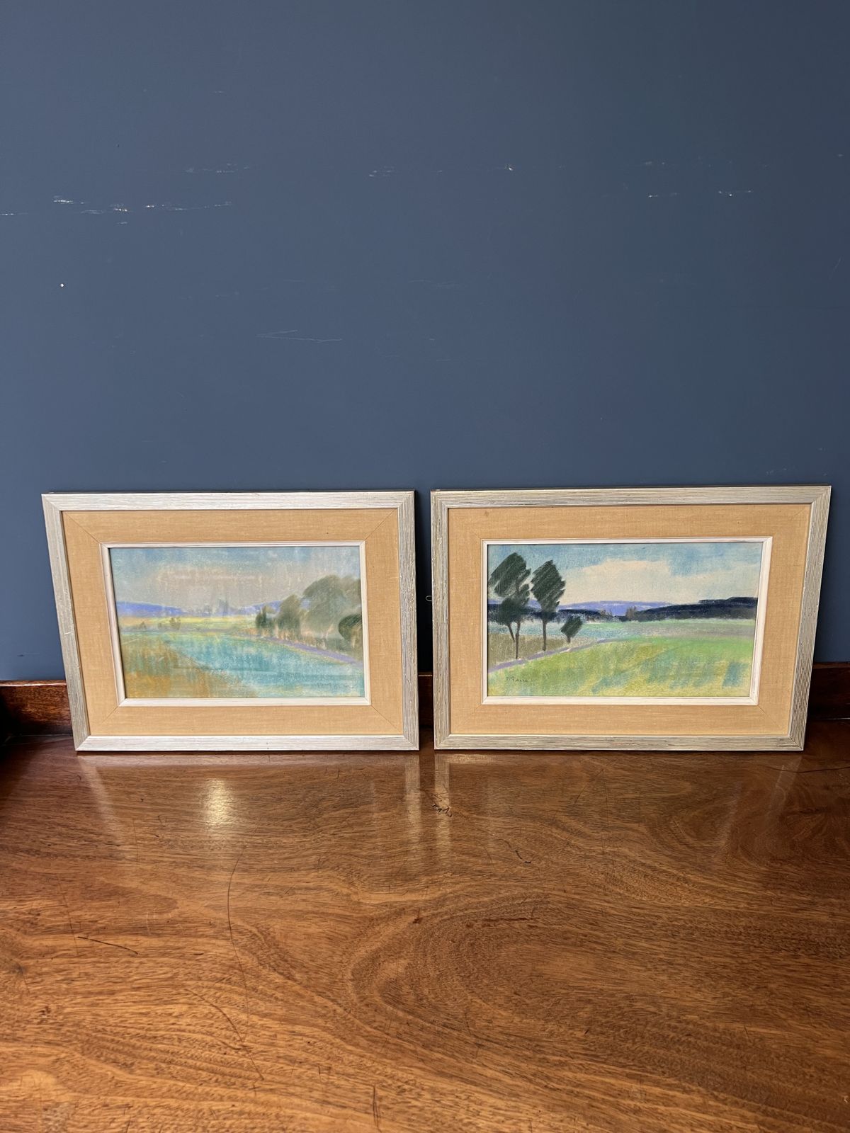 photo for sale A Pair Of Mid Century Swedish Framed Pastel Landscapes By Ragnar Falk