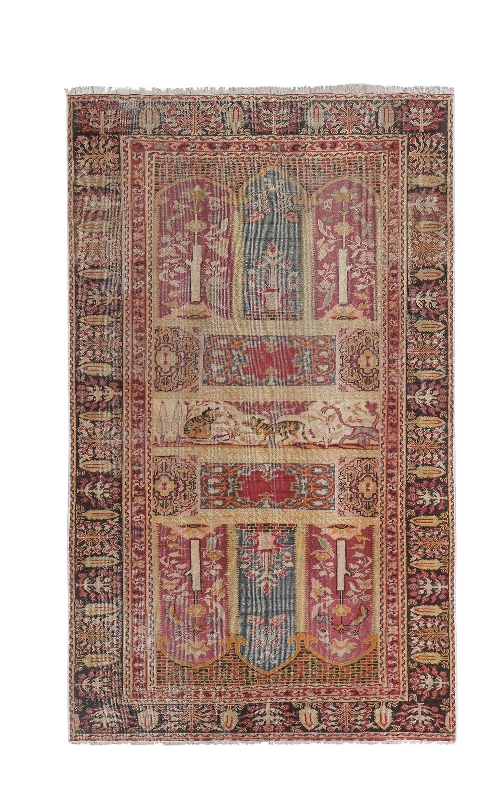 Distressed Turkish Pictorial Lion Rug 3'9'' X 5'12''