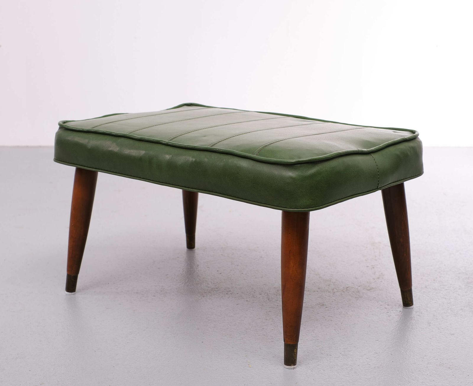 Green Faux Leather Ottoman 1950s England photo vintage