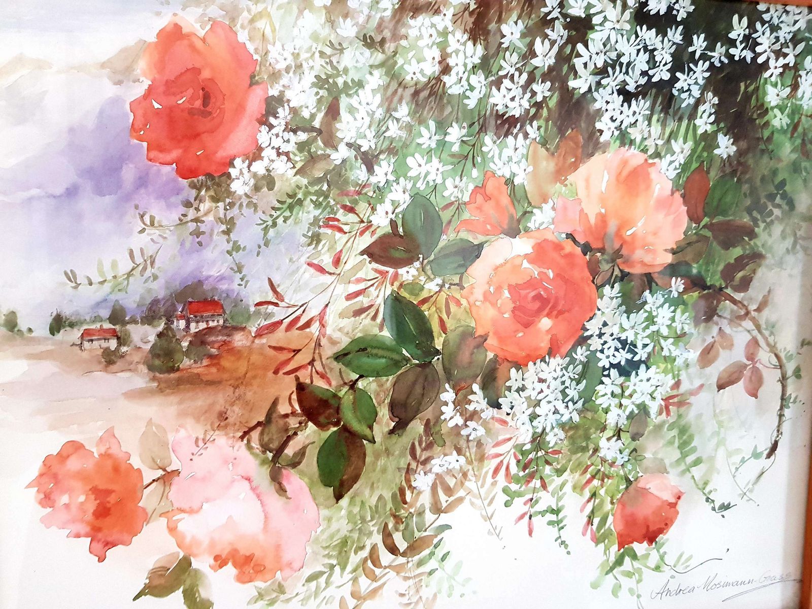 Large, Framed Watercolour Print Of 'Roses & Jasmine' photo furniture