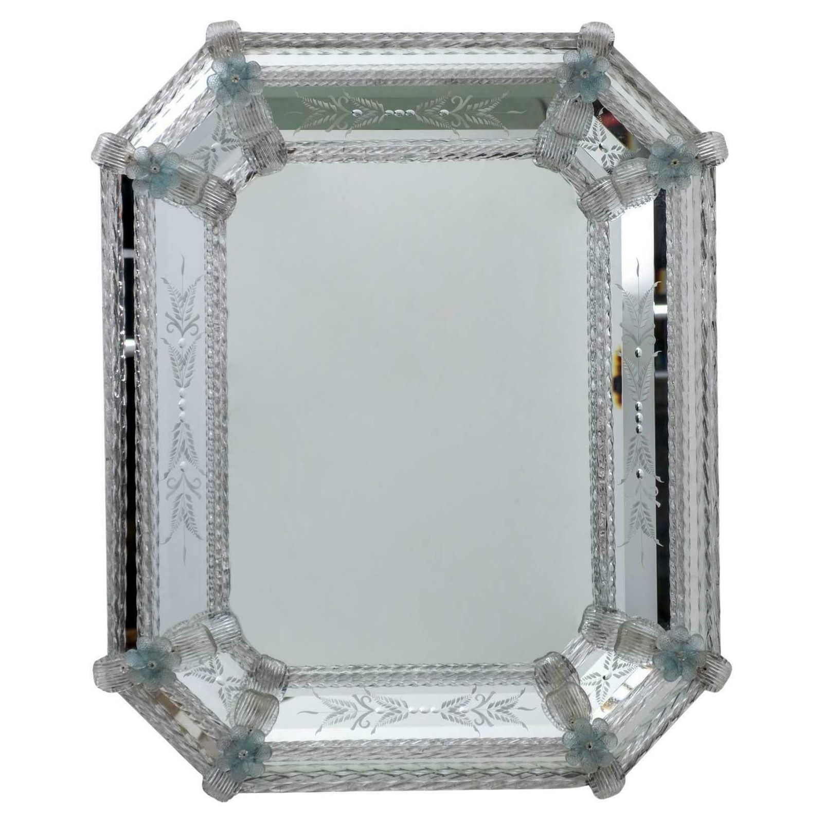 20th Century Venetian Murano Glass Flowers Octagonal Mirror