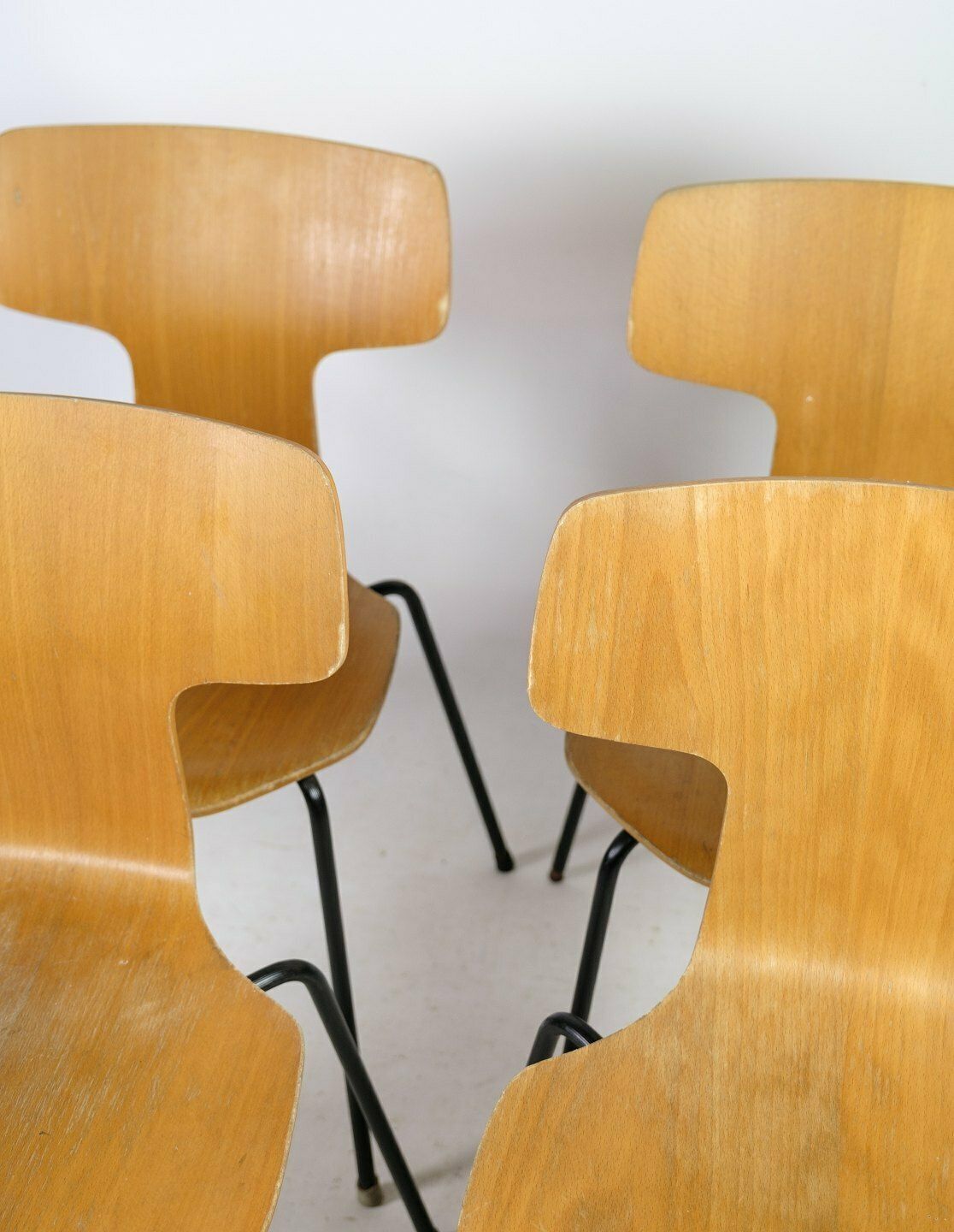 Set Of Four, Model 3103, 'T Chair', By Arne Jacobsen 1902 1971, Oak, Fritz Hansen photo furniture