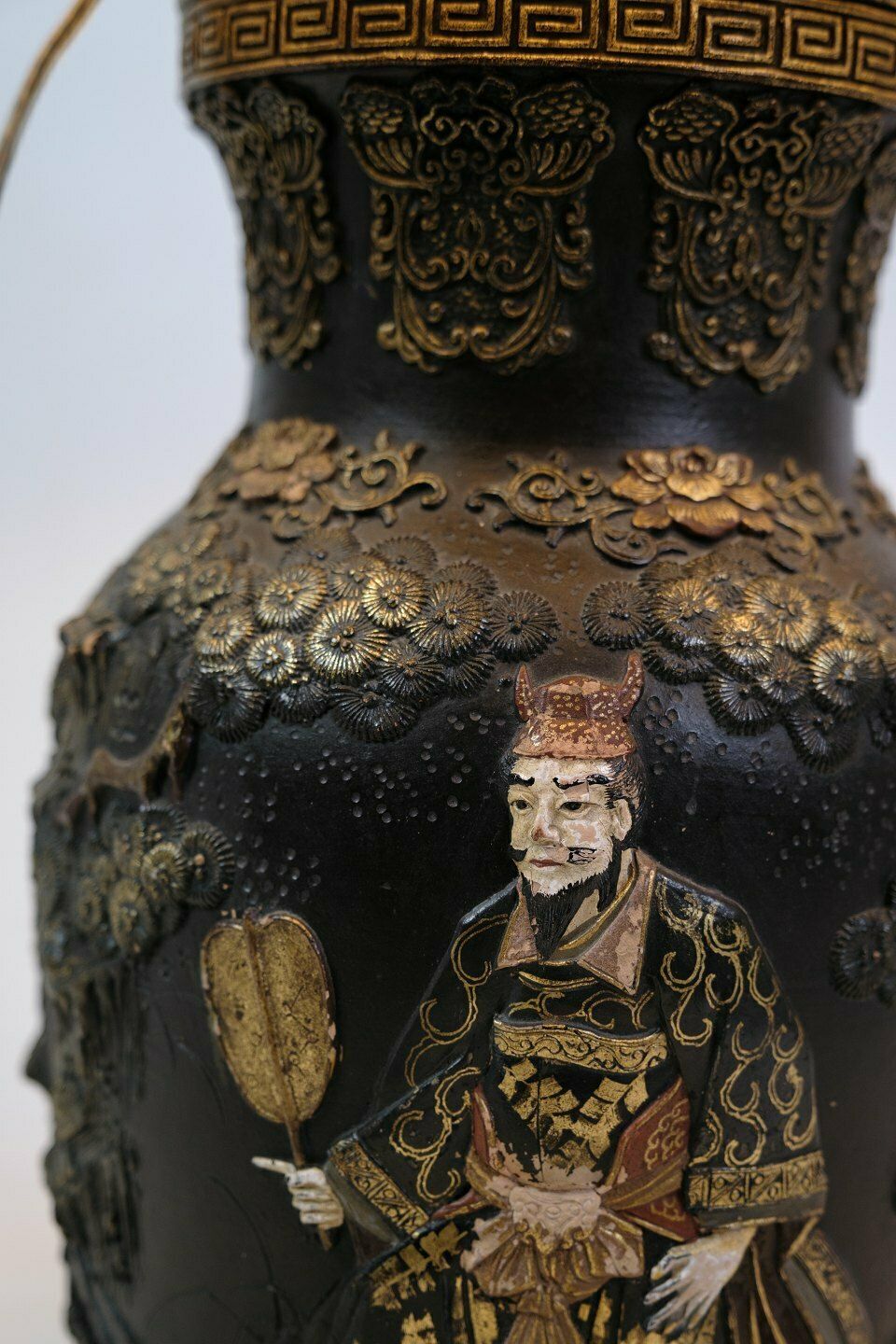 Chinese Lamp Detailed Carvings & Motif From 1920s. photo vinterior