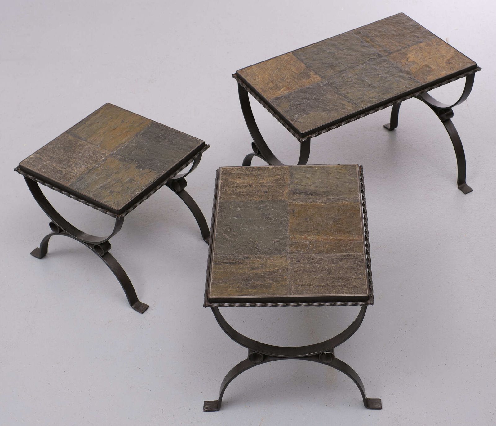 Slate Stone Brutalist Nesting Tables, 1970s, France photo vintage