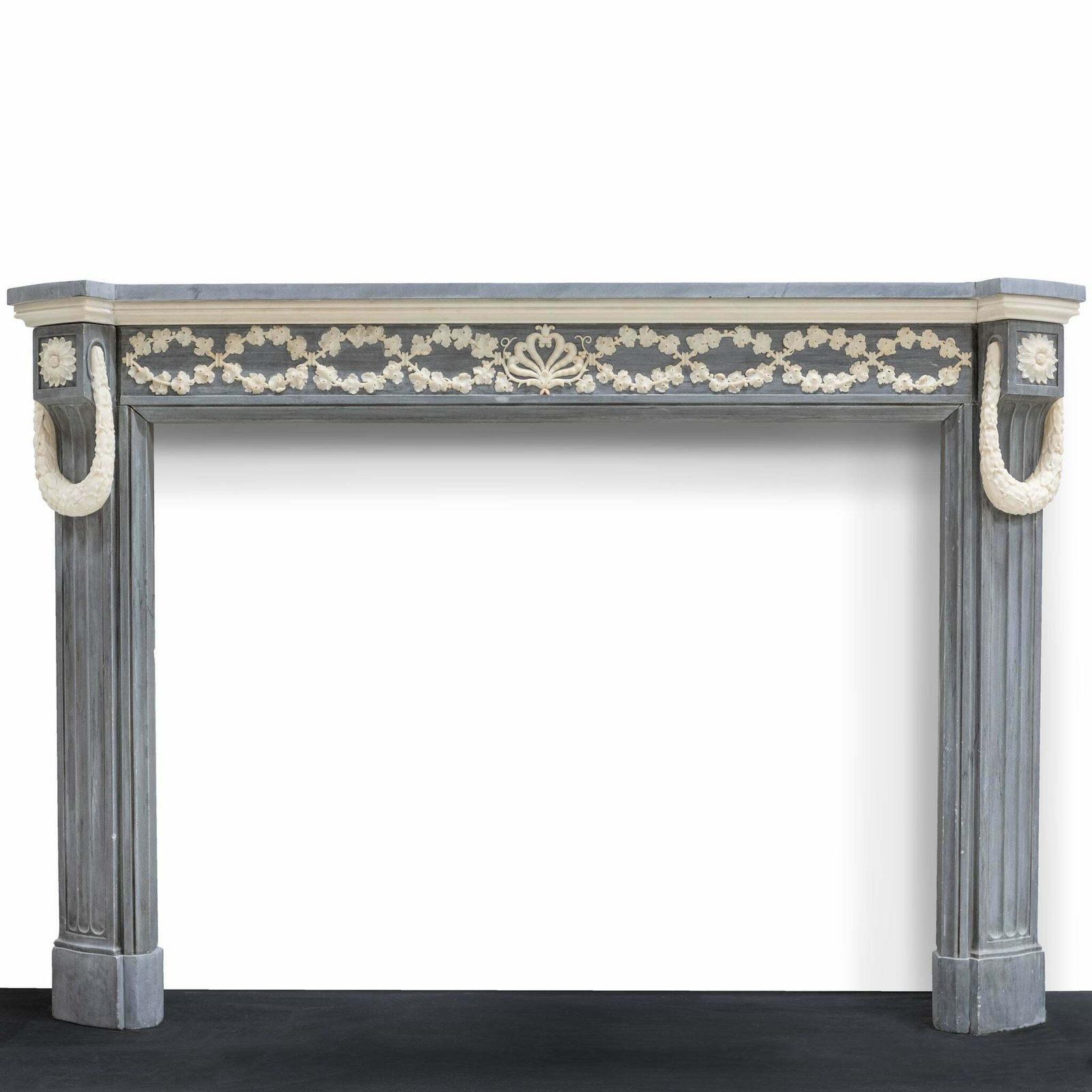 Antique Early 19th Century French Style Grey Marble Fireplace Surround