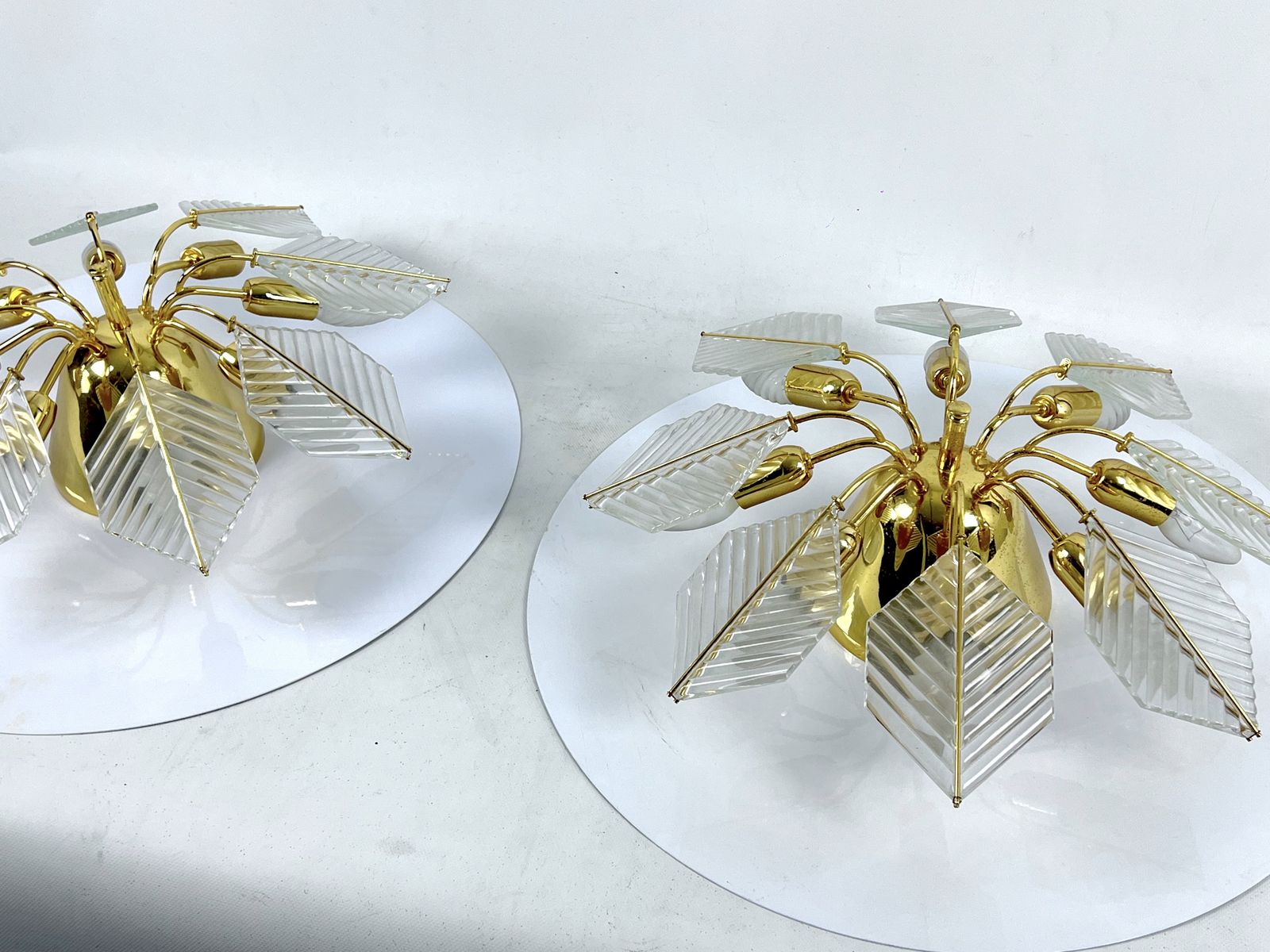 Italian Modern Pair Of Brass Ceiling Lamps By Zero Quattro. 1970s photo for sale