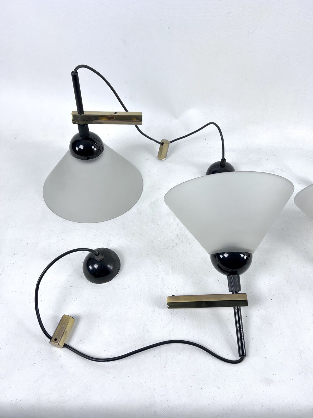 Rare Set Of Four Italian Modern Brass And Murano Glass Wall Lamps By Quattrifolio. 1970s photo 5668.0