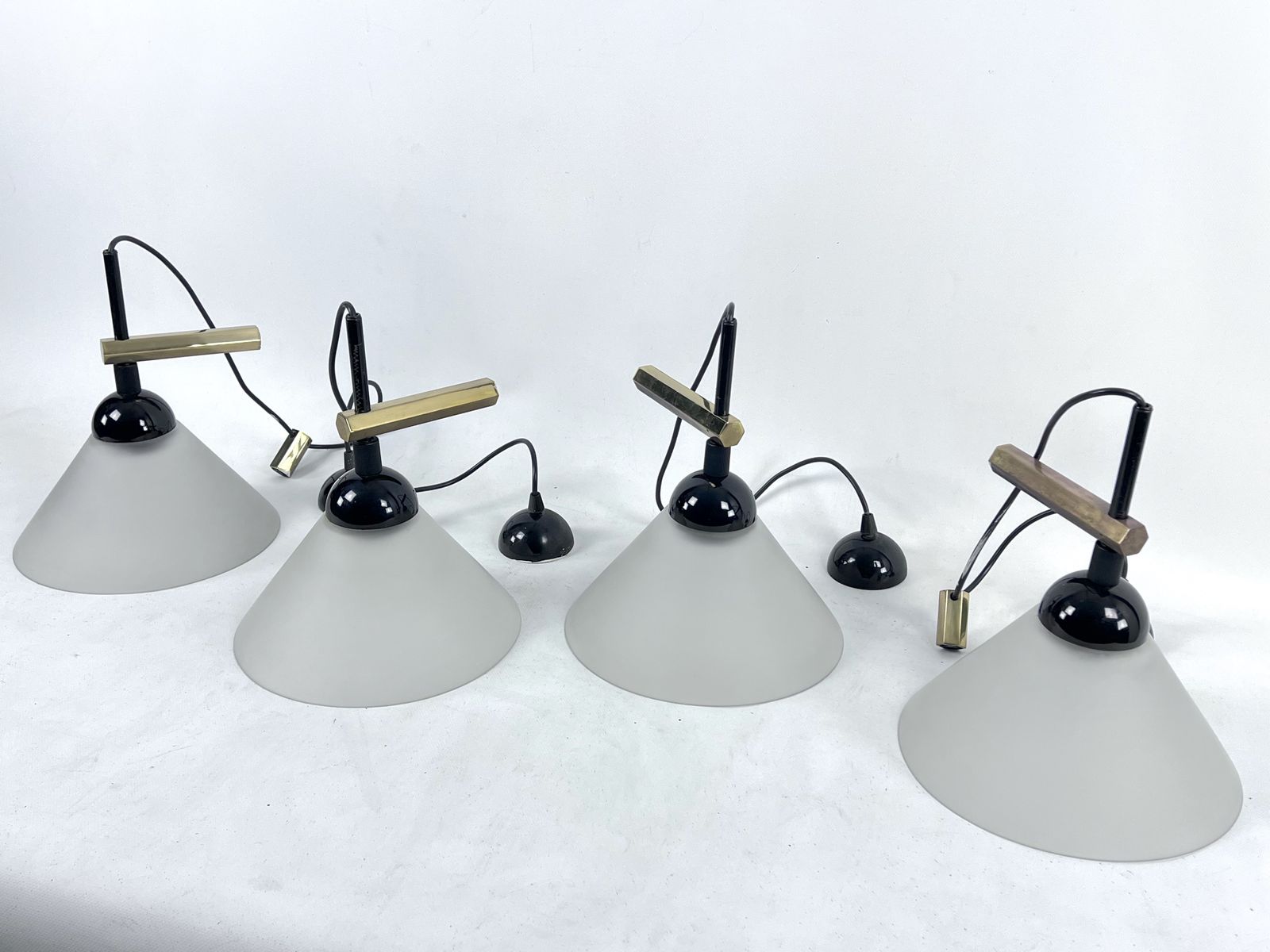 Rare Set Of Four Italian Modern Brass And Murano Glass Wall Lamps By Quattrifolio. 1970s photo buy